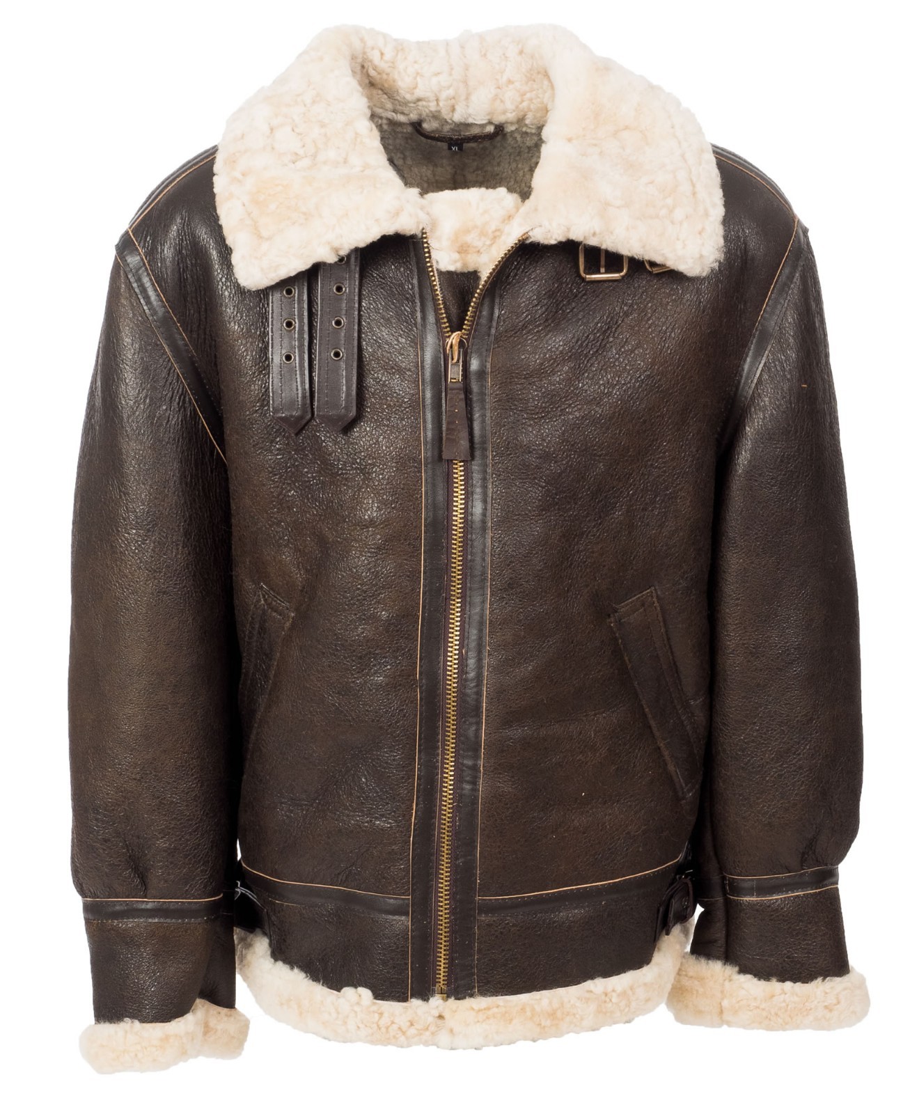 B3 Aviator Real Shearling Brown Sheepskin Leather Flight Bomber Jacket