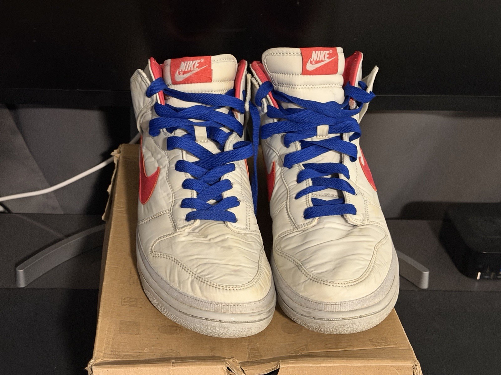 10.5 Nike Dunk Nylon Premium High Top Sneakers White/Red/Blue 354713-062 Men’s