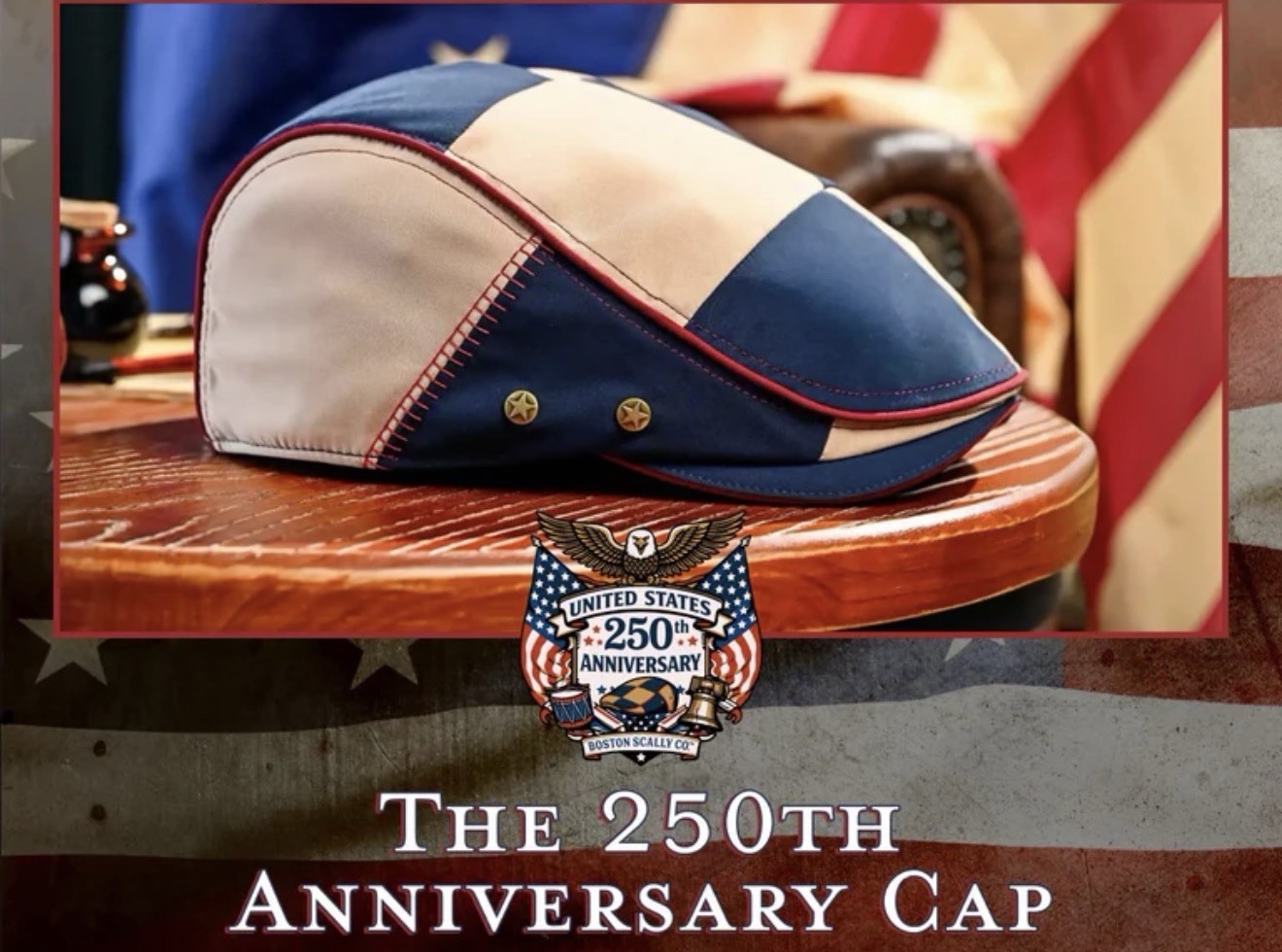 XL Boston Scally THE 250TH ANNIVERSARY PATRIOT NAVY & COLONIAL TAN Cap & Dustbag