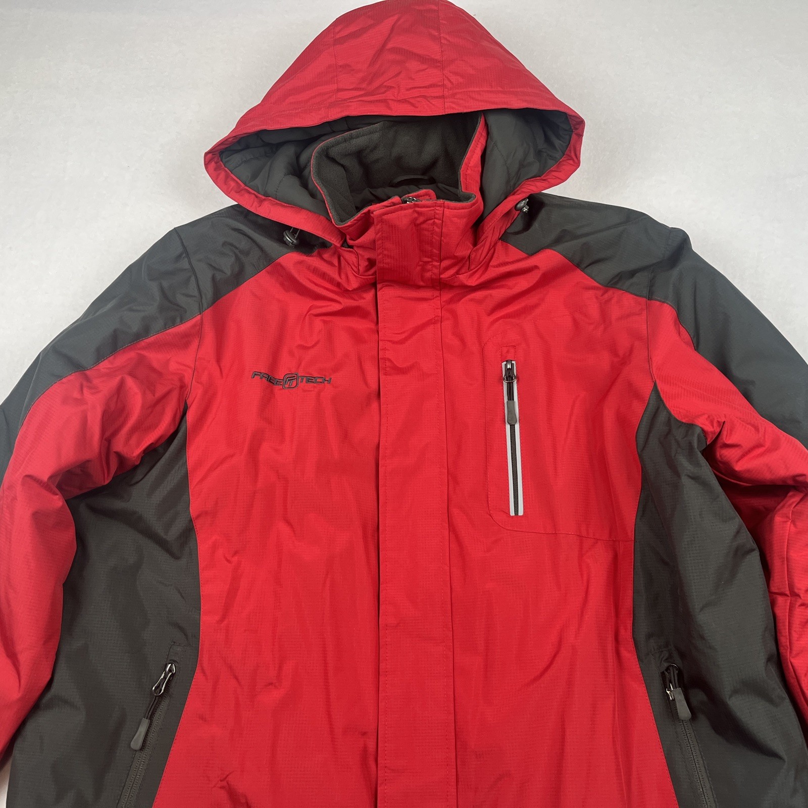 Freetech Outerwear Hooded Lined Red Gray Black Winter Jacket Coat Men’s Large