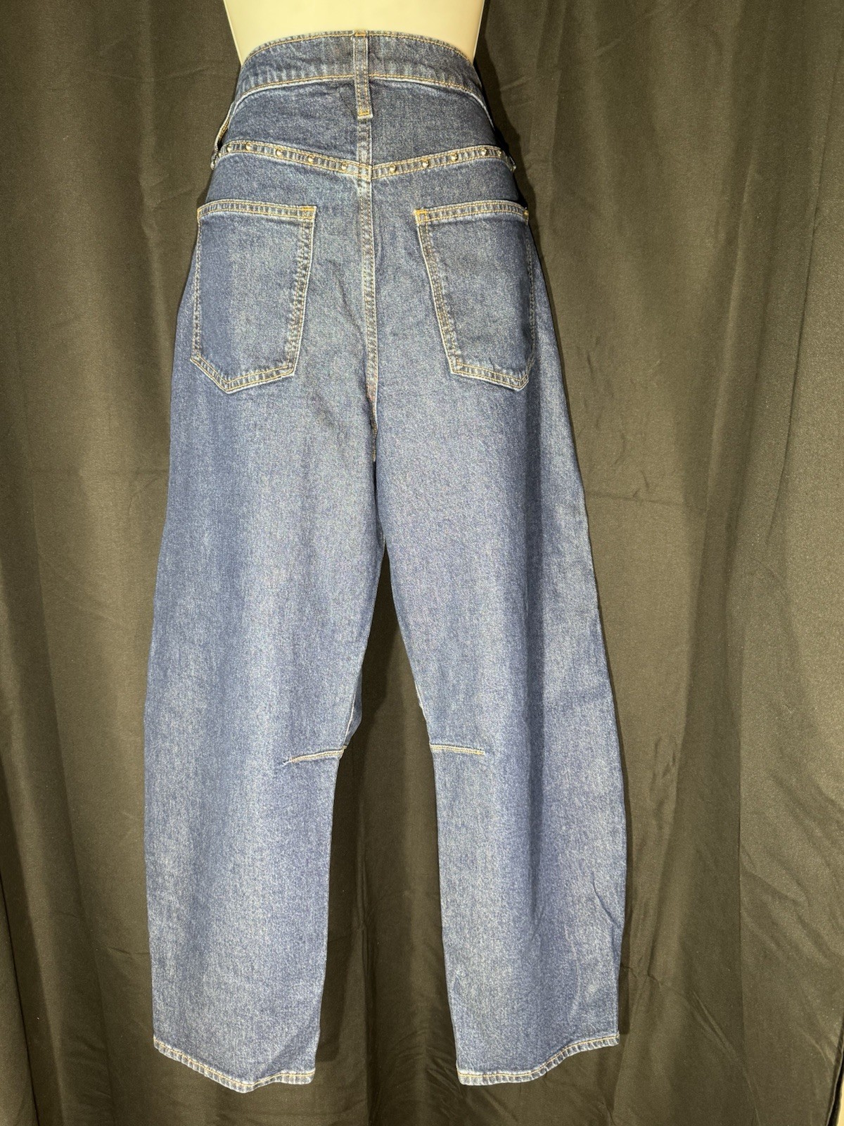 Gap Barrel High Rise Studded Relaxed Tapered Jeans Womens 29 Blue Med Wash Denim