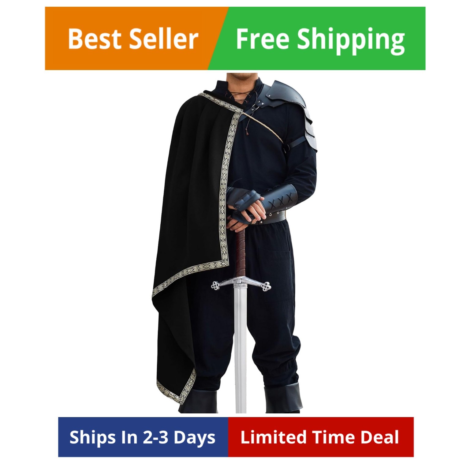 Mens Renaissance Shawl Half Shoulder Cape Medieval Samurai Cloak LARP Warrior