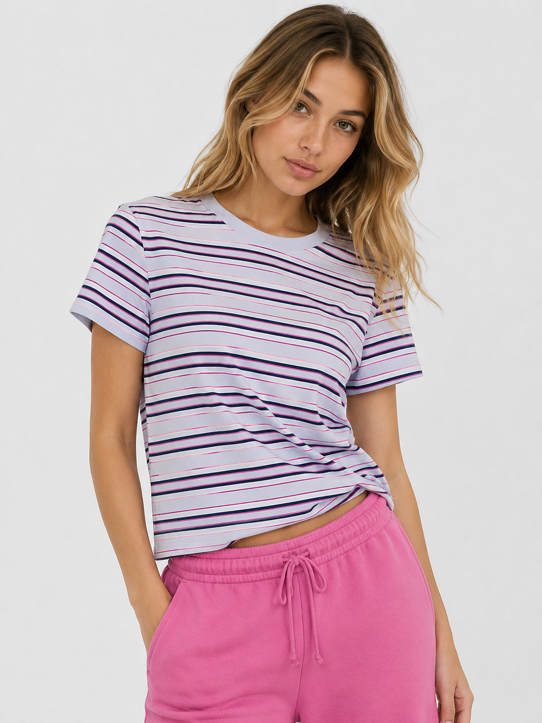 NWT Victoria’s Secret PINK Dreamer Cotton Tee Strips Hydrangea Blue Size XXL