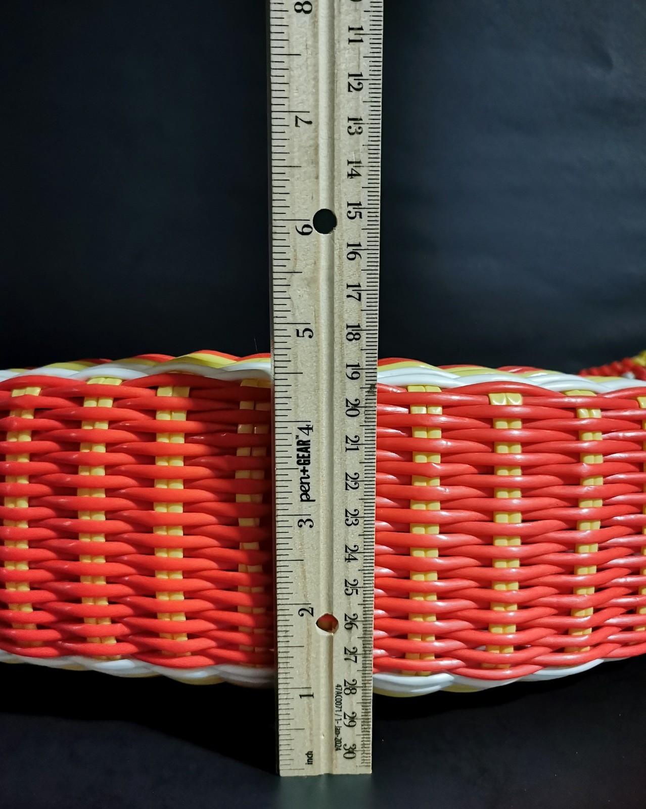 Woven Half Circle Beach Style Orange Tote Open Top Bag Double Handle 12×18