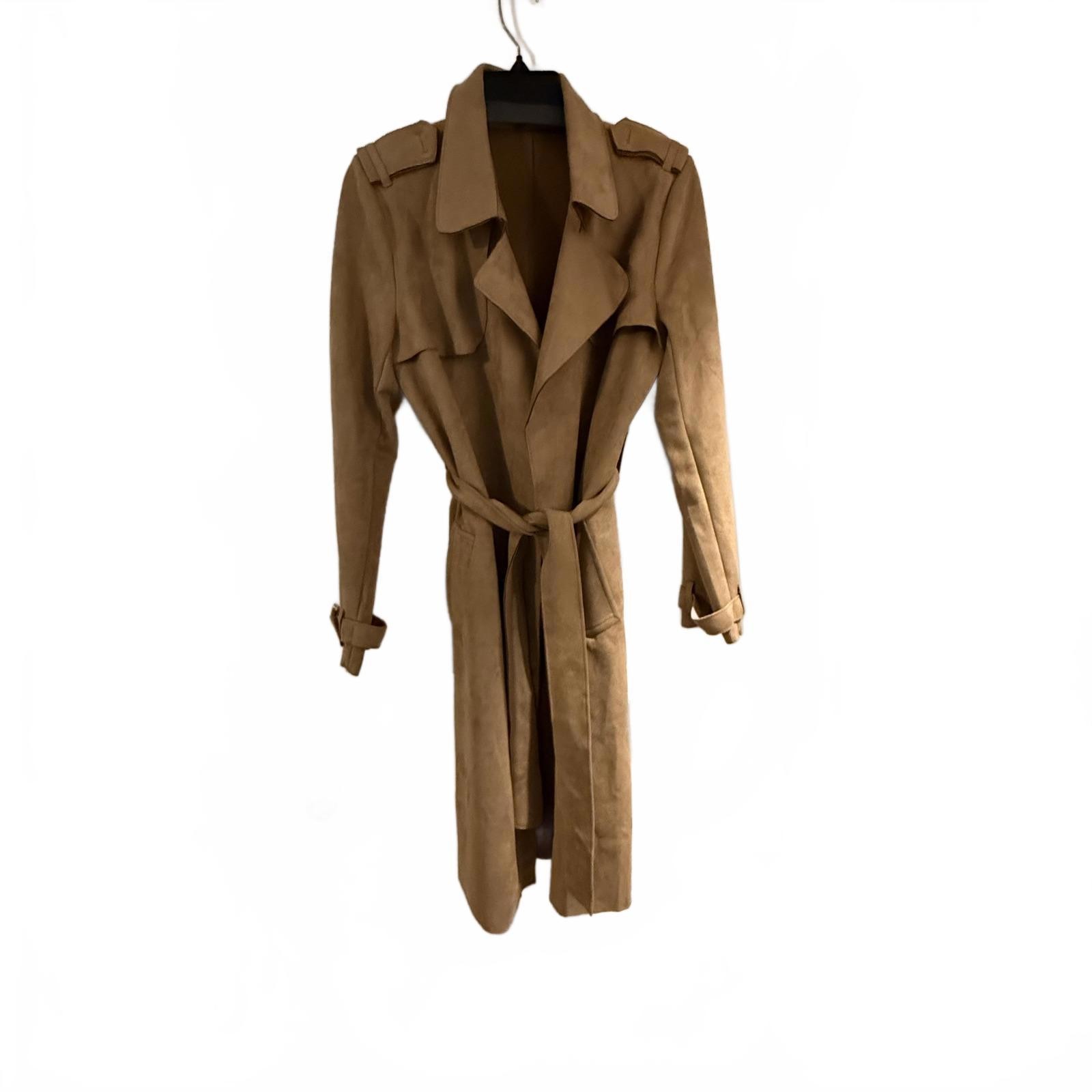 Philosophy Faux Suede Tan Trench Coat with Belt SZ M. Y2K Trendy Career wear