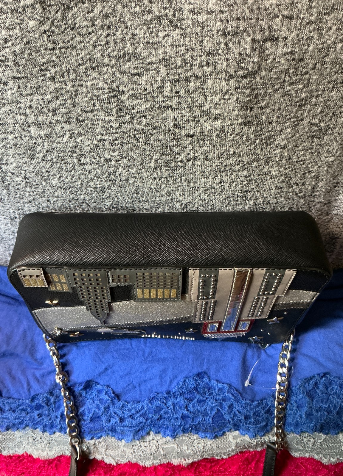 Michael Kors New York City Skyline & Chopper Stars Saffiano Leather ZipCrossbody