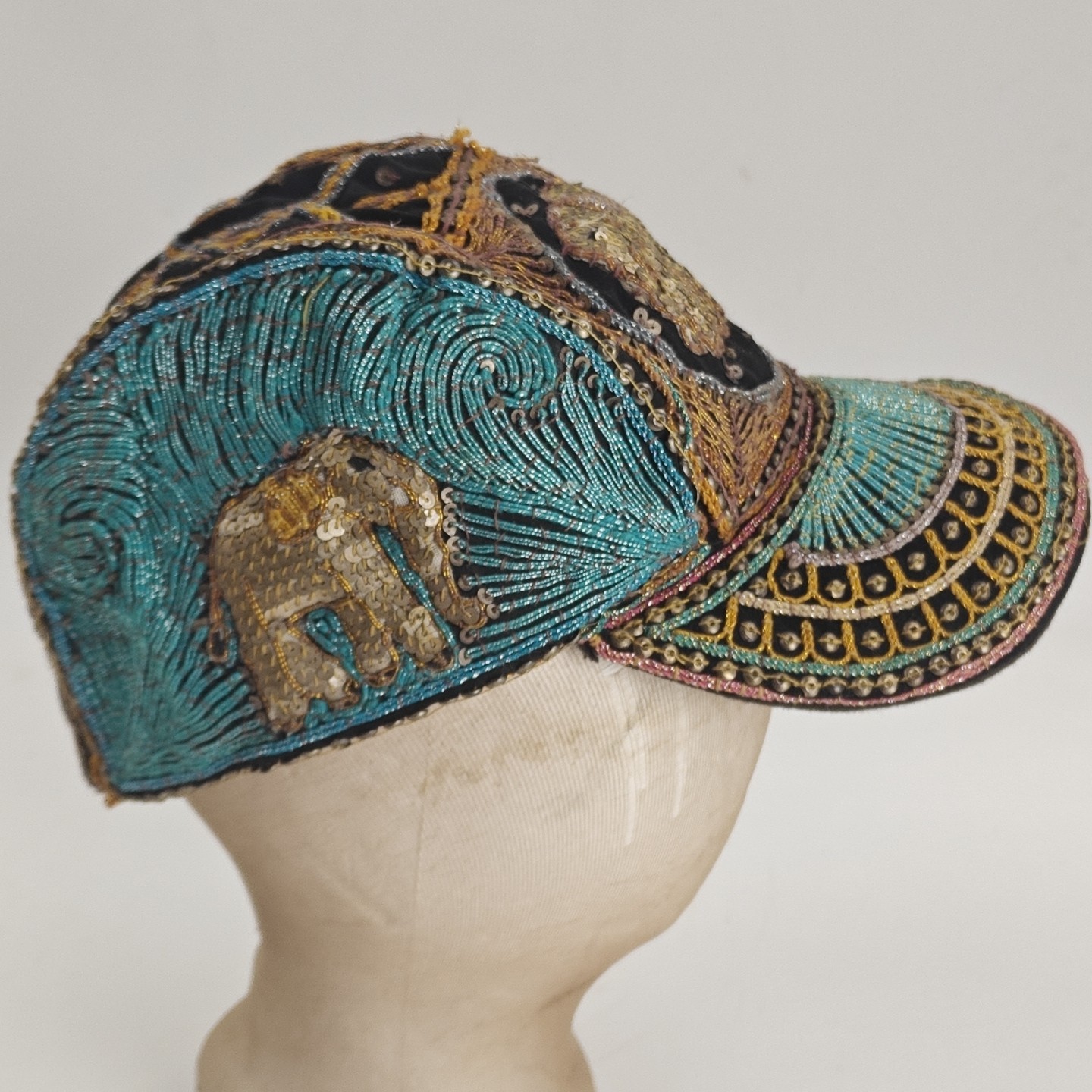 Vintage Sequined Hand Stitched Elephant Hat Made In Myanmar Burma