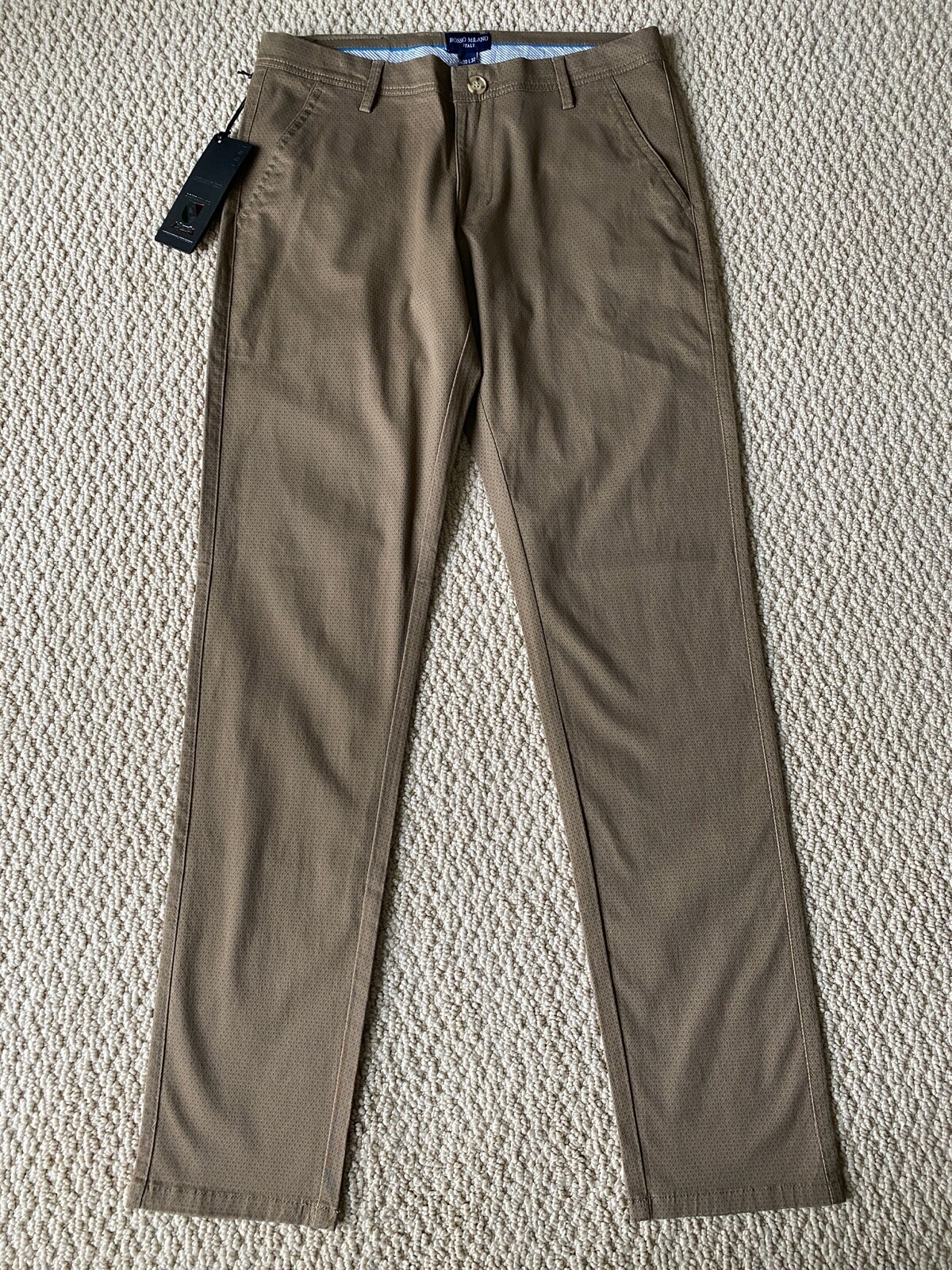 NWT Rosso Milano Men’s Modern Fit Camel Dark Khaki Diamond Pattern Chino Pants