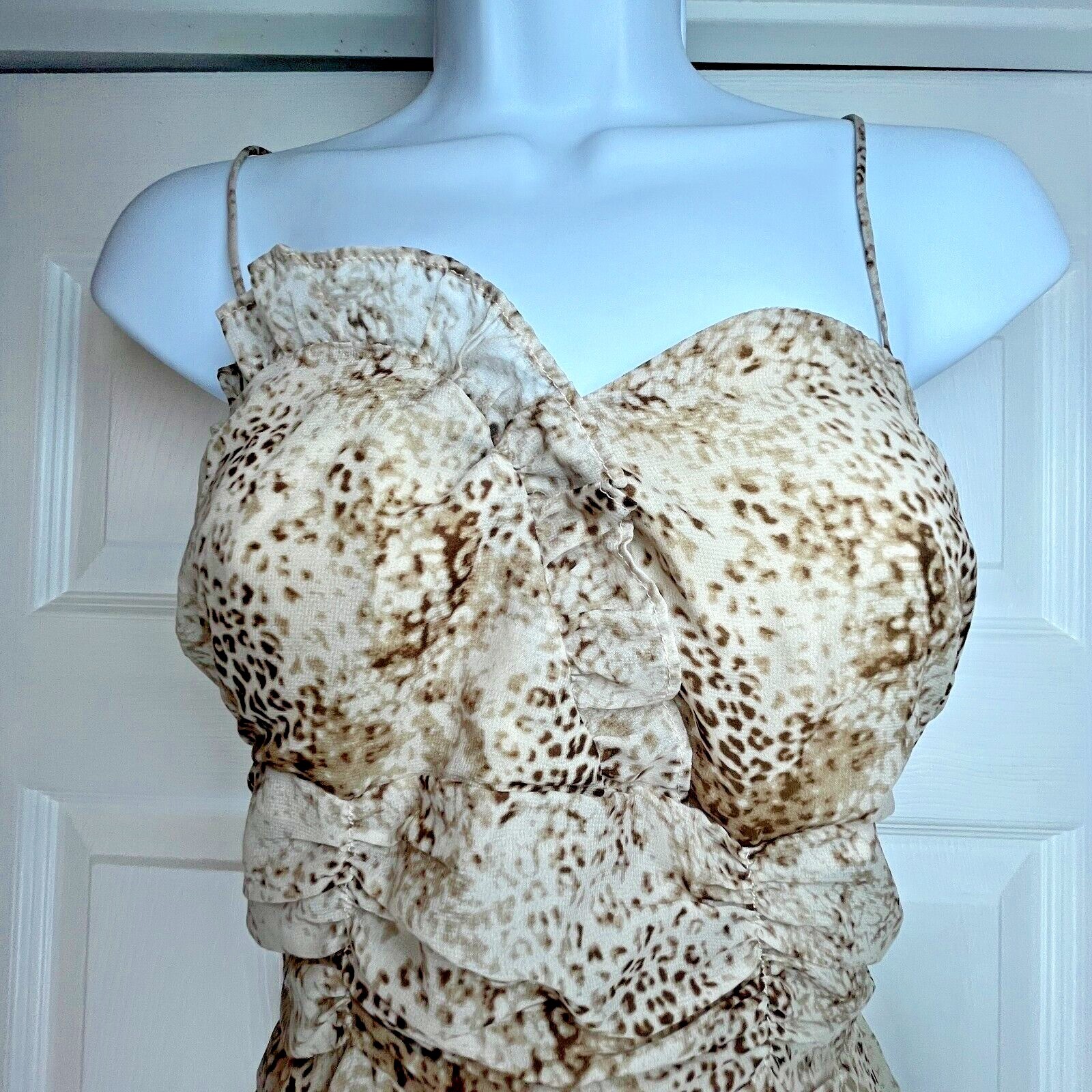 Lioness Under the Same Sun Womens M Animal Print Mini Scrunch Ruffle Dress NWT