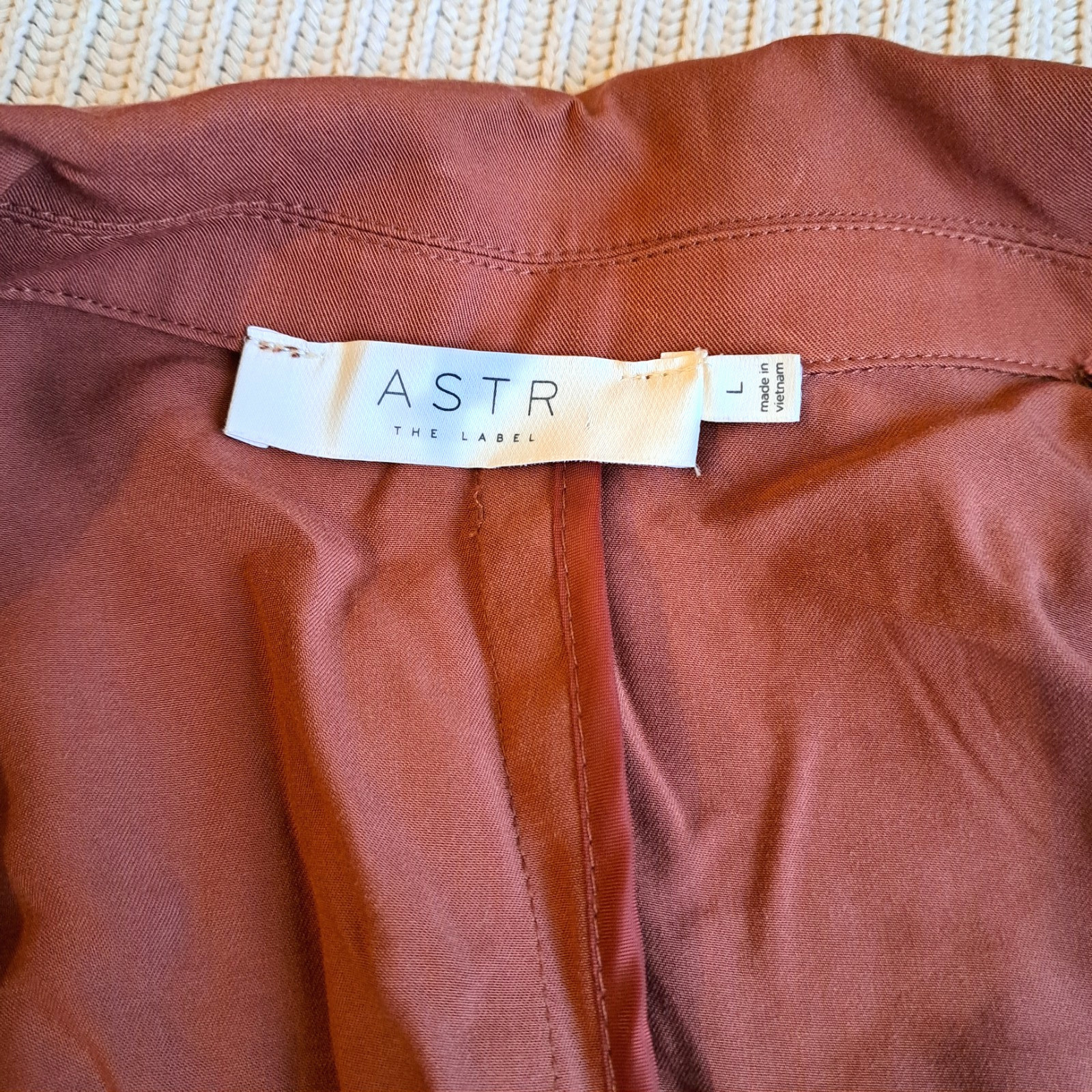 (L) ASTR The Label Brick Red Elastic Tie Waist Long Jacket Trench Coat sz Large