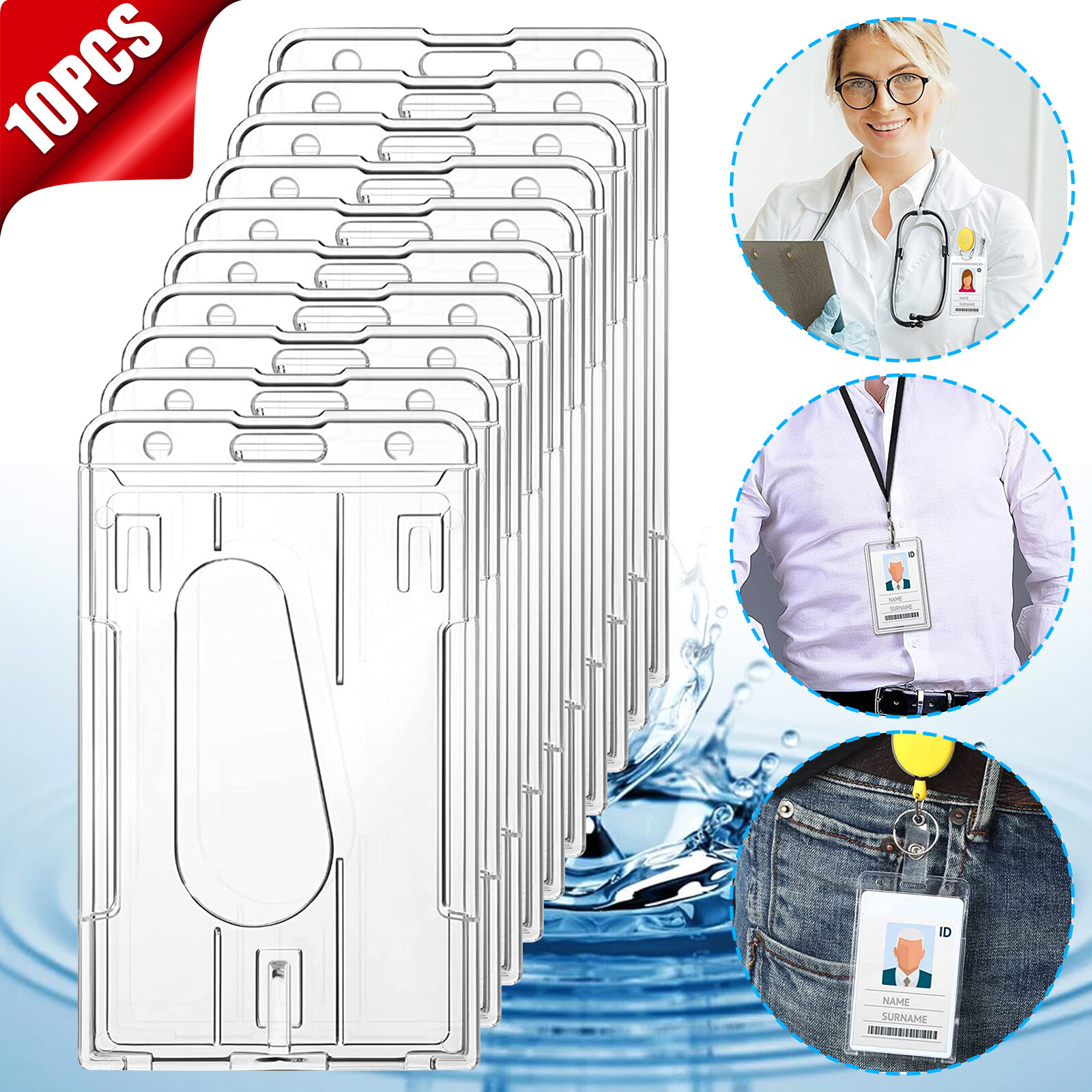 10Pcs Vertical Hard Plastic ID Card Badge Holder Protector for ID Credit Cards