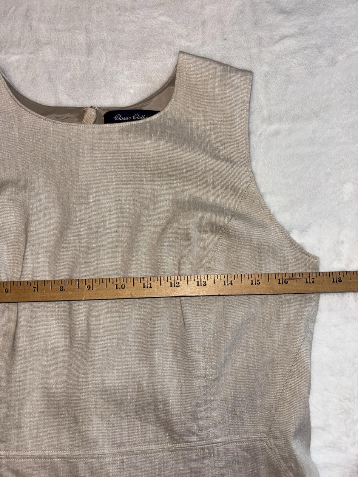 Lands’ End Classic Clothing Linen Blend Dress Beige Size 8 Minimalist Sleeveless