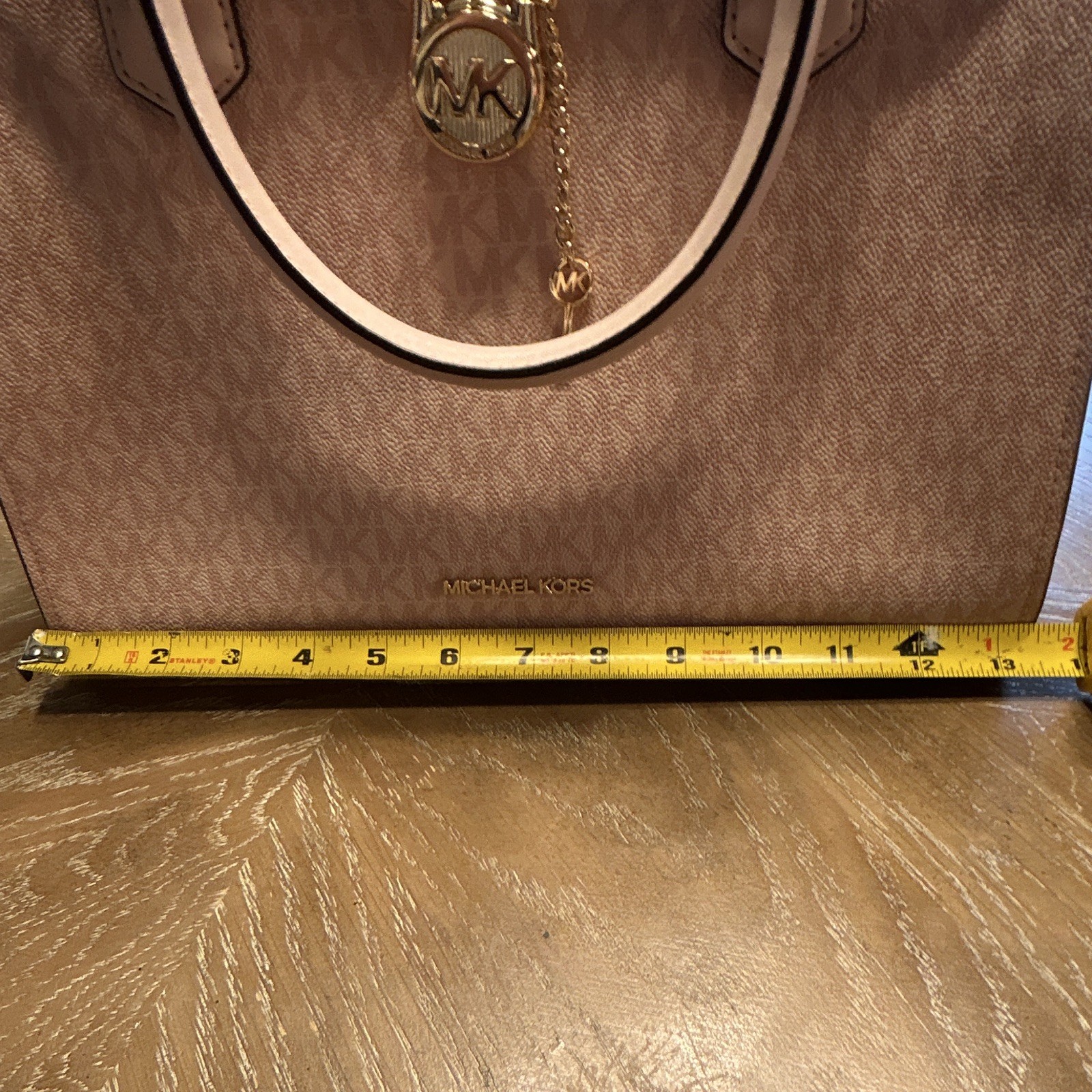 Michael Kors MK Monogram Medium Satchel Top Handle Bag Detachable Strap Pink