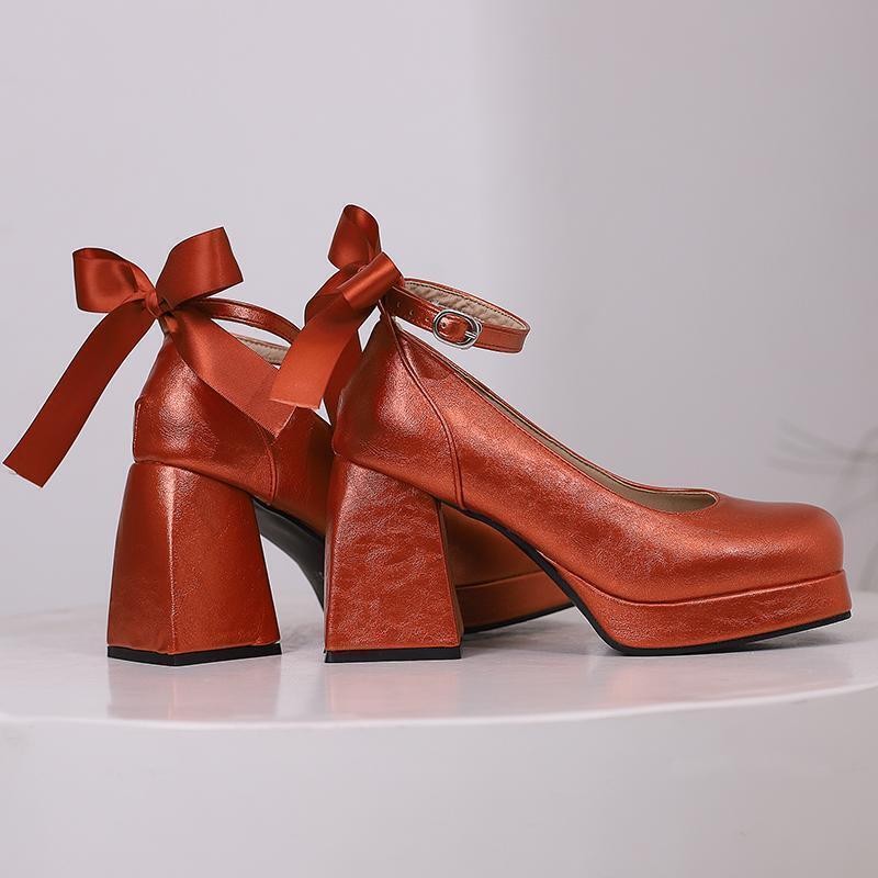 Women’s Square Toe Platform Block Heel Bow Shoes Dress Party Prom Pump Plus Size