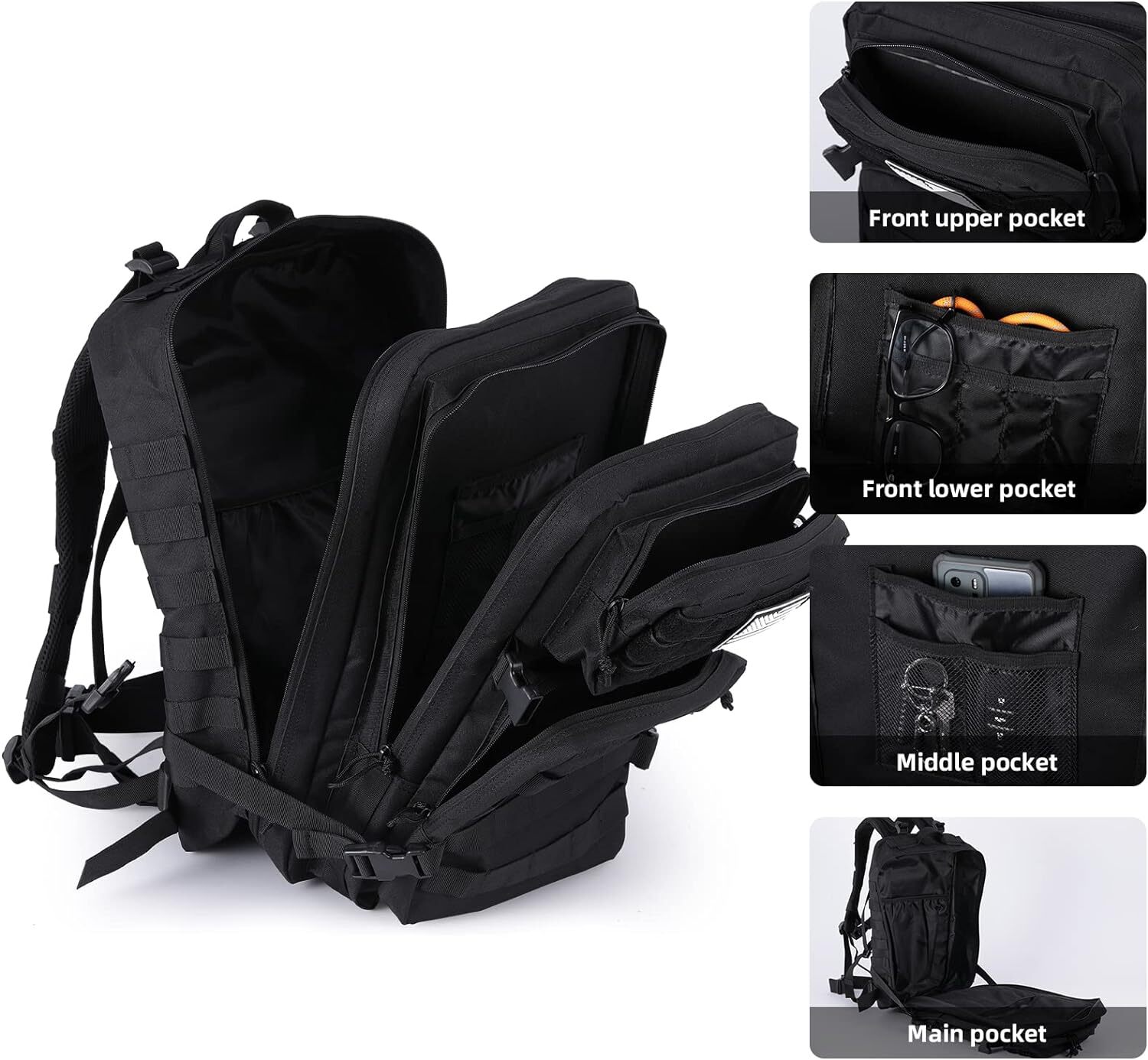 45L Large Military Tactical Backpack Army 3 Day Assault Pack Molle Bag Rucksack