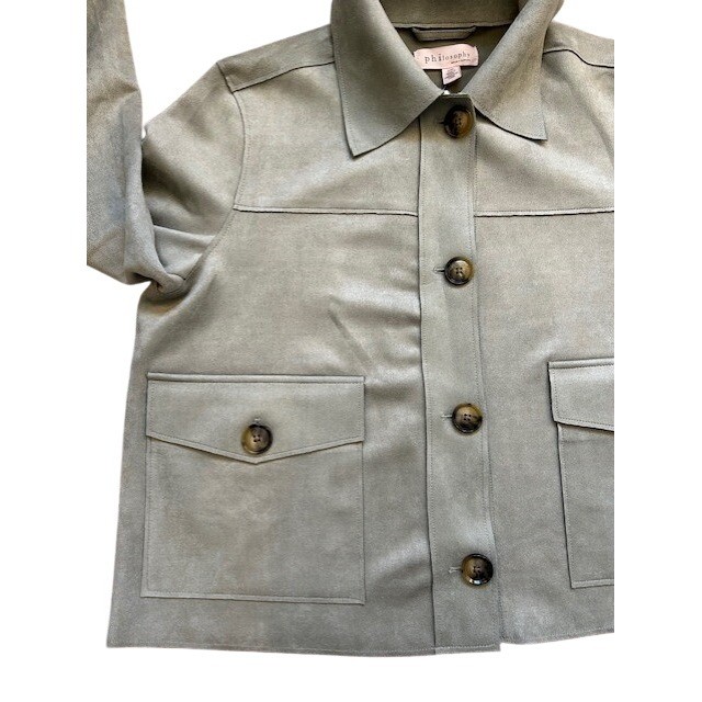 Philosophy Republic Clothing Faux Suede Utility Jacket Sage Green Womens Large