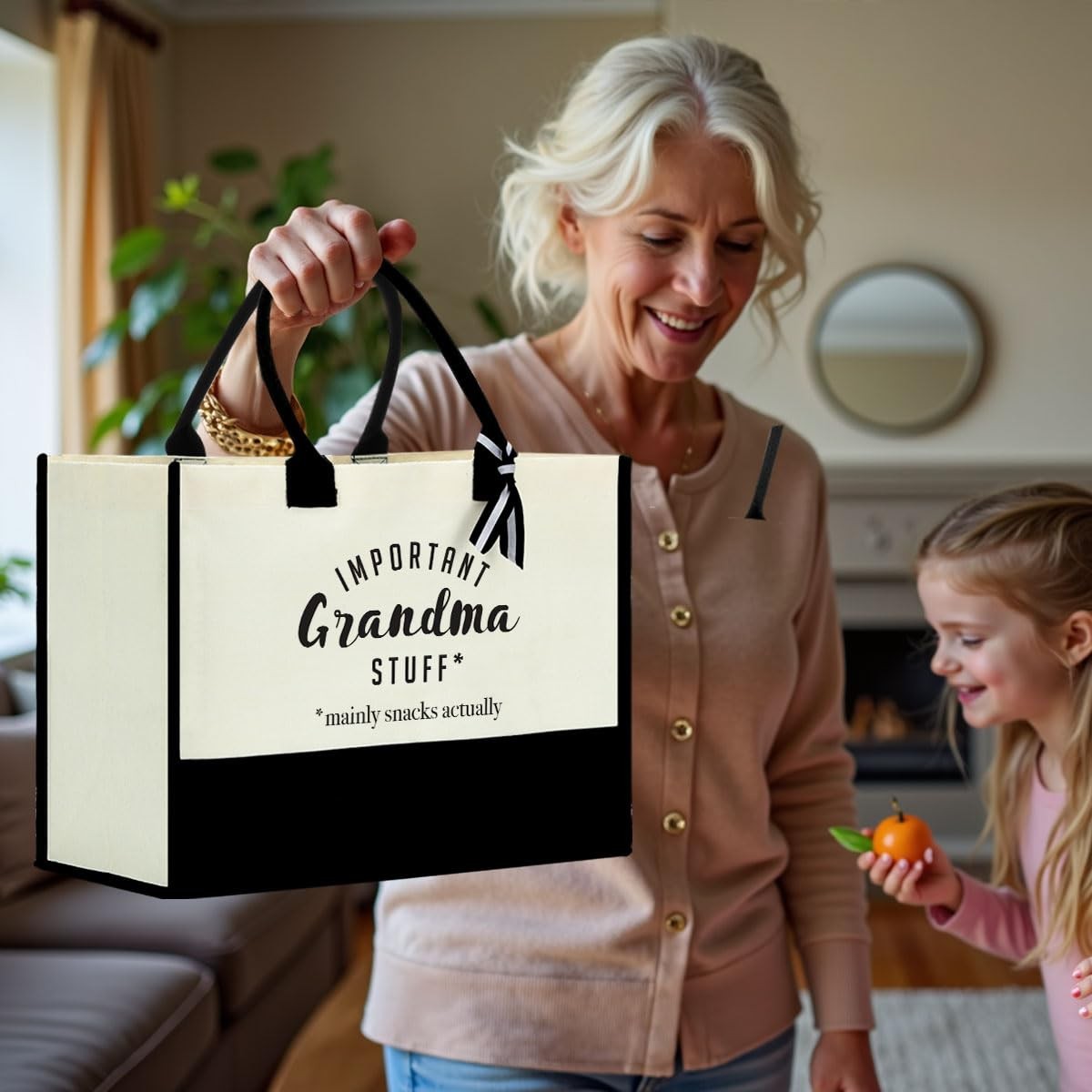 FORBIDDEN PAPER Grandma Tote Bag – Beach Bag, 17 x 7.9 x 12.6 inches, White1