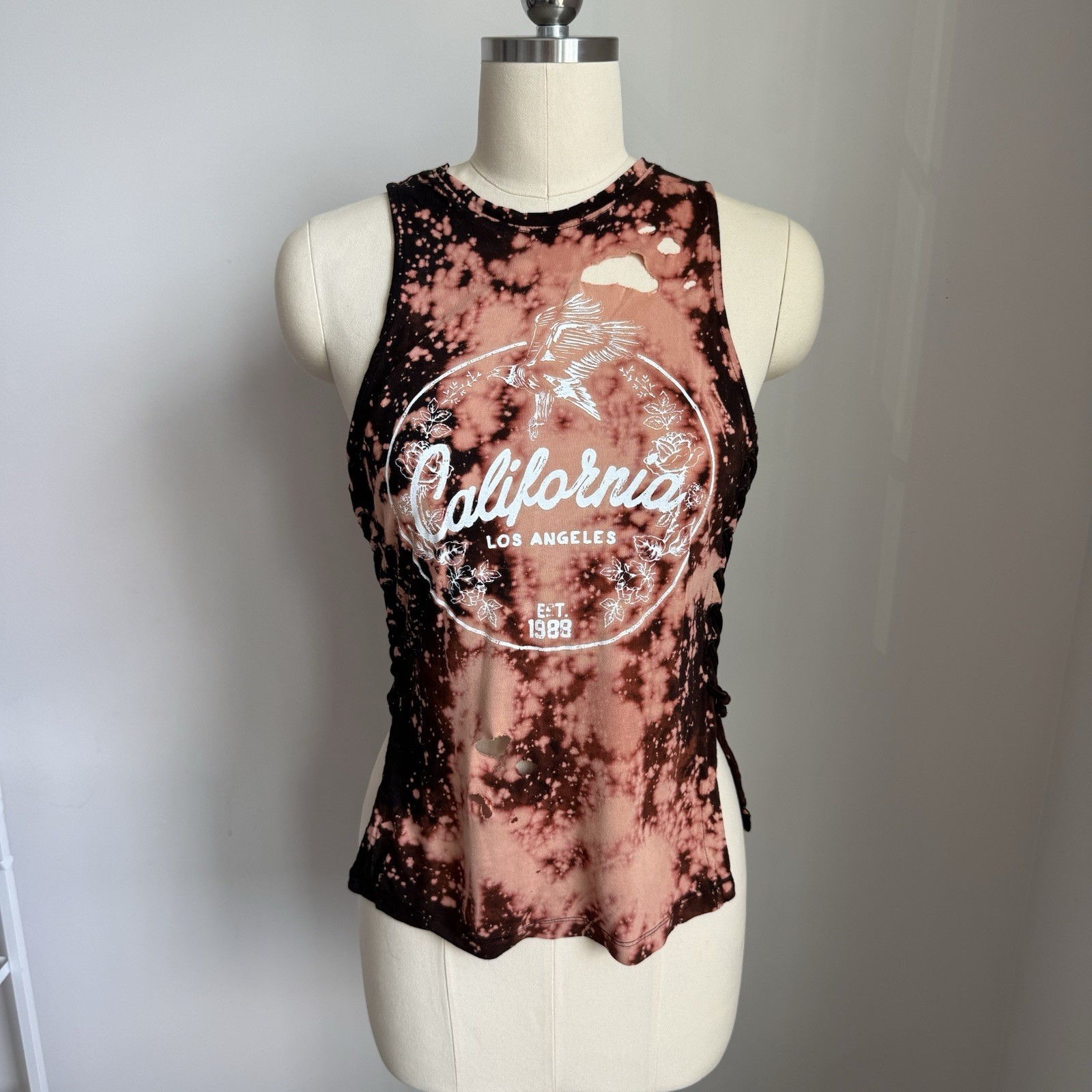 Forever 21 Tie Dye California Tank Lace Up Y2K Grunge Boho Festival Stretchy Sm