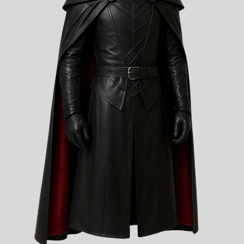 Leather Cloak Gothic Armor – Handmade Black Medieval Cape, LARP Knight Cosplay
