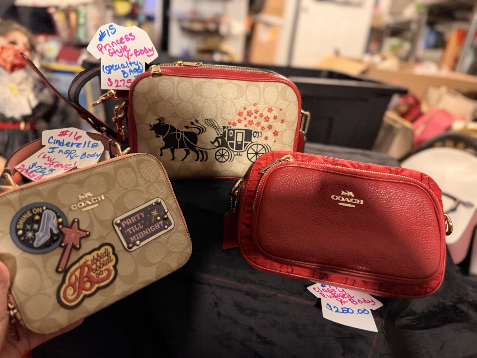 Coach Signature Disney Cinderella Small Crossbody Zip Bag Beige Red Gold Strap