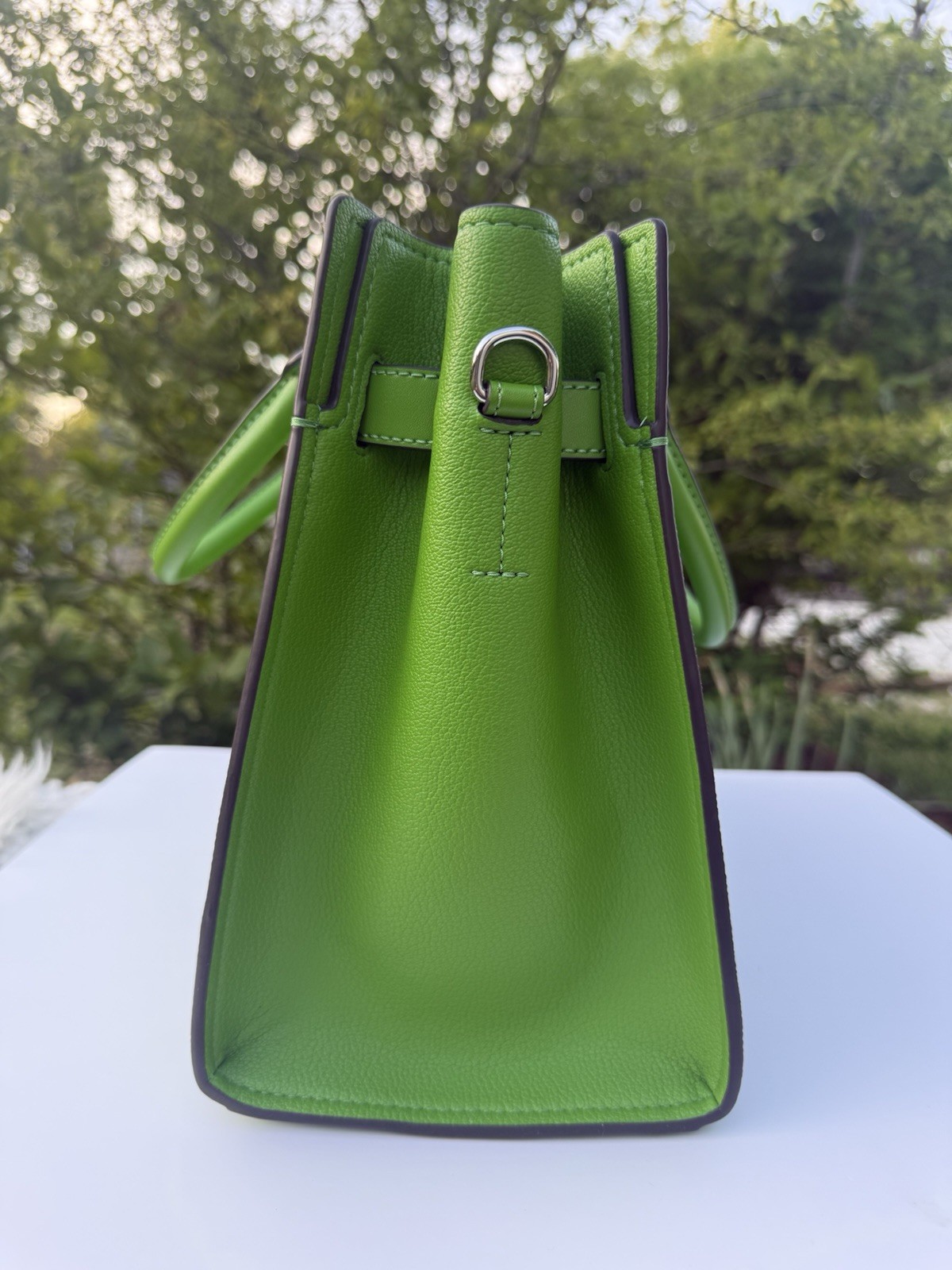 Michael Kors Medium Hamilton Satchel MK Logo Leather Jungle Green Crossbody