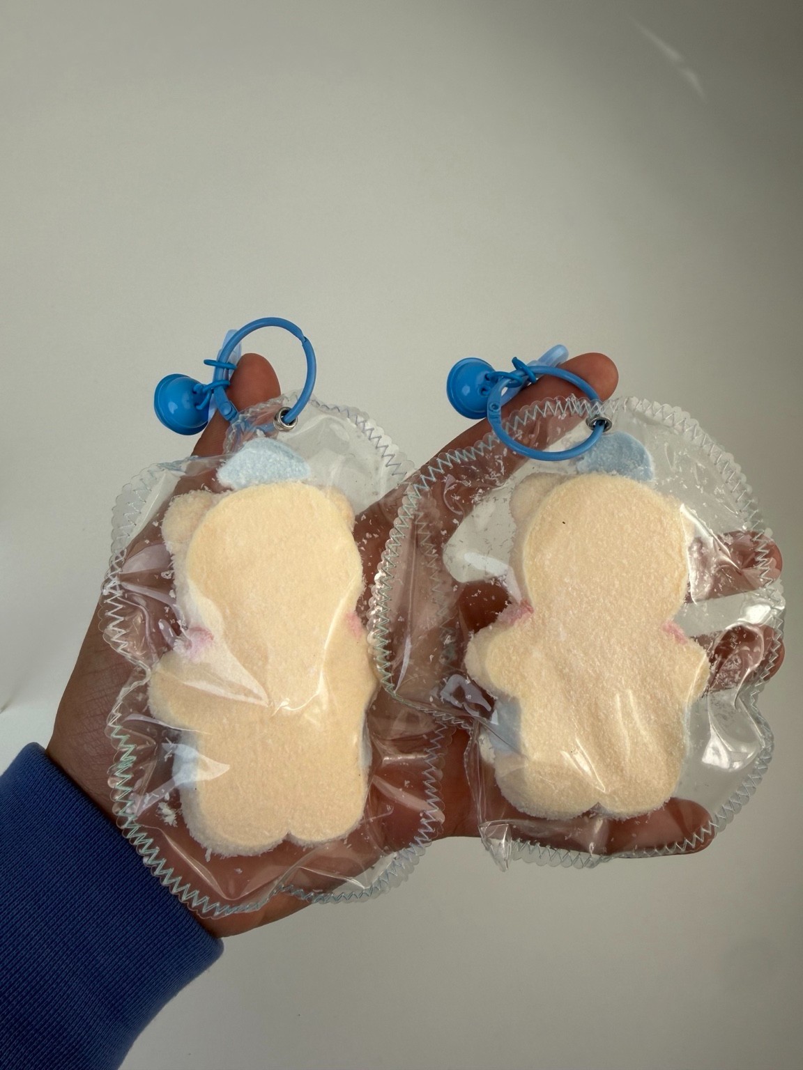 2PCS TABA Kawaii Bear Squishy Plush Keychain Blue Cute Fuzzy Soft