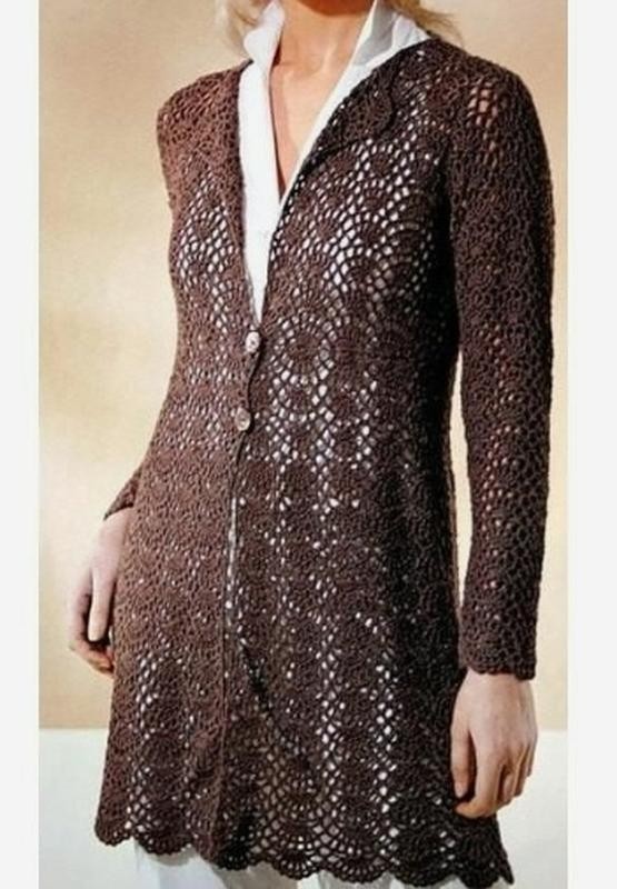 Elegance Collection Brown Lace Stitch Button Up Layering Size L