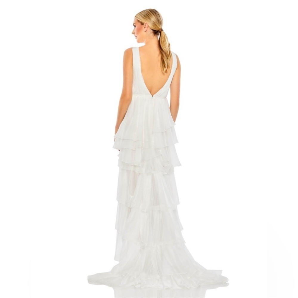 Mac Duggal HIGH LOW TIERED GOWN WITH BUILT IN BODYSUIT – 55320 white size 0