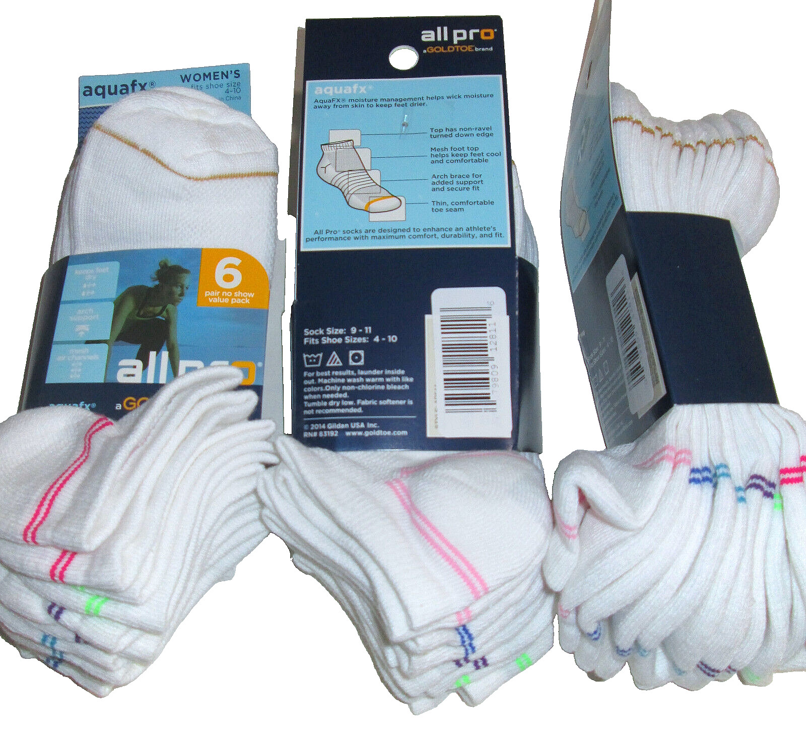 6 Pairs Womens Gold Toe Aqua FX Thin Light Weight Moisture Wicking No Show Socks