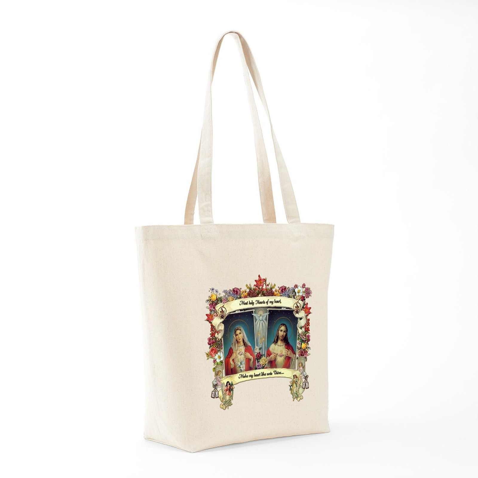 CafePress Sacred and Immaculate Hearts Tote Bag Reusable Medium, Khaki