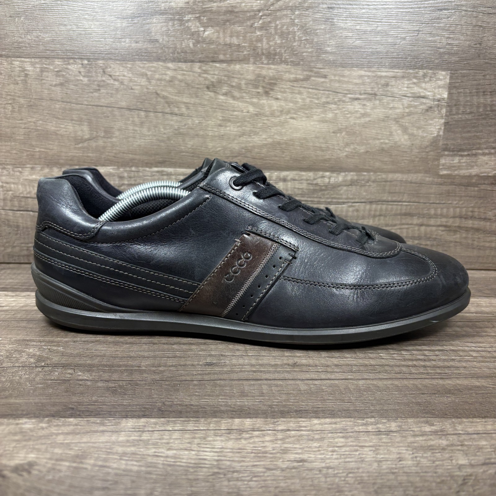 Ecco Chander Leather Fashion Sneaker Black Brown Mens US Size 12.5 Sneakers