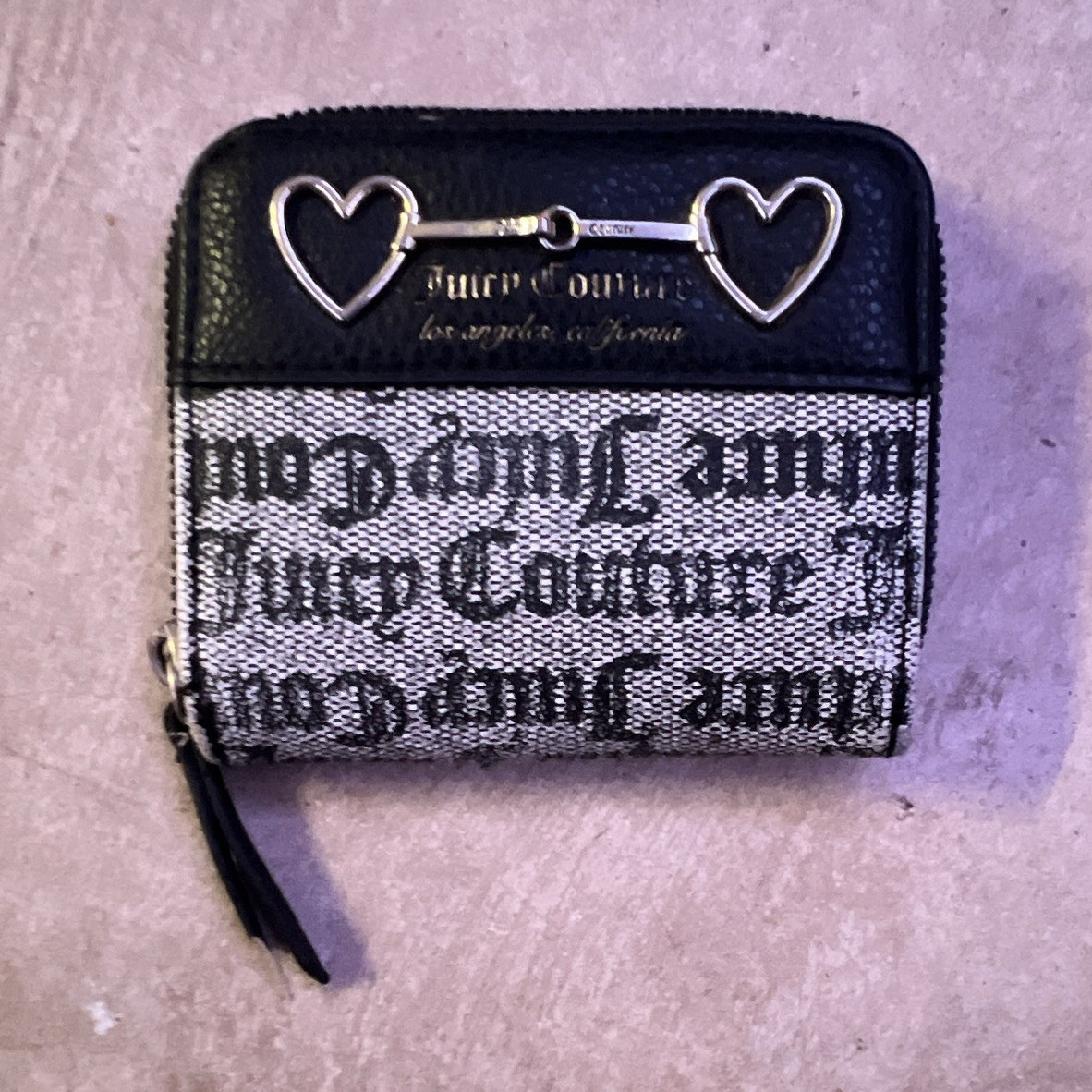 Juicy Couture Women’s Zip-Around Wallet Black/White Logo, Heart, Card Slots