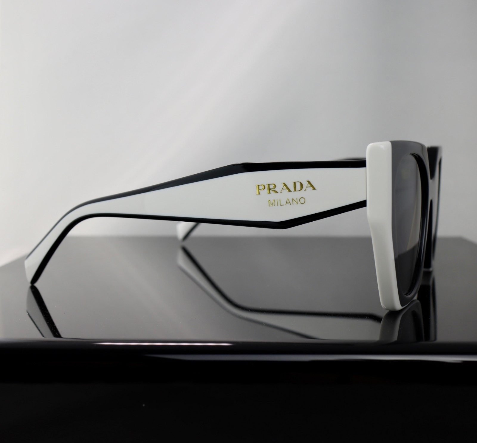 Prada PR15WS Black and White/ Gray Lens Square Sunglasses 100% UV