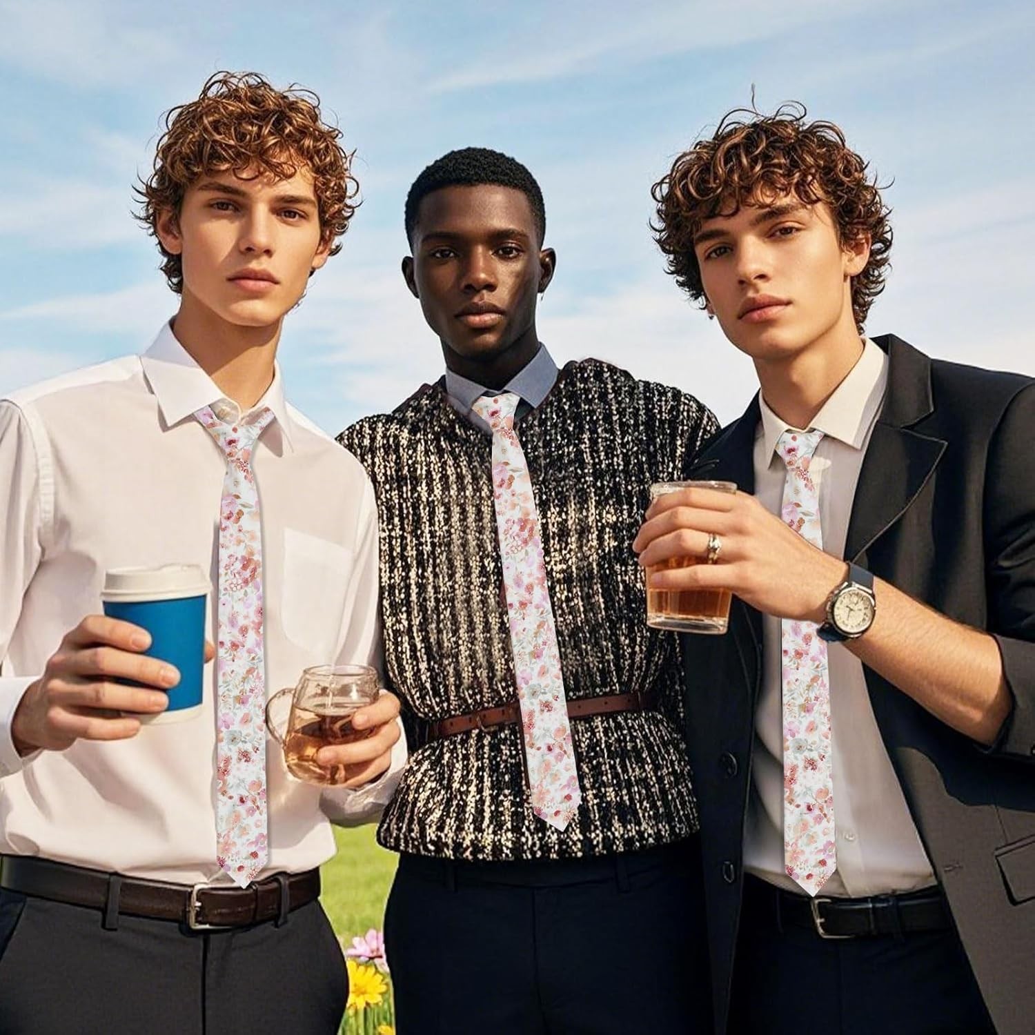 Men’s Floral Pattern Cotton Skinny Neckties Printed Ties for Men