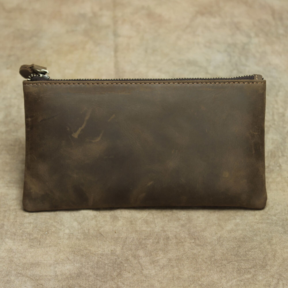 Leather Cash Long Wallet Envelope Zipper Pouch – Money Holder for Men & Women^