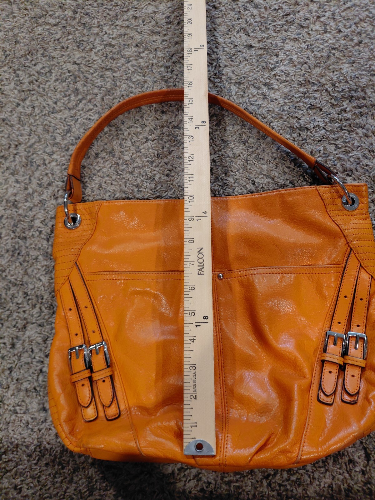 B MAKOWSKY citrus Orange Leather Hobo Bag EUC