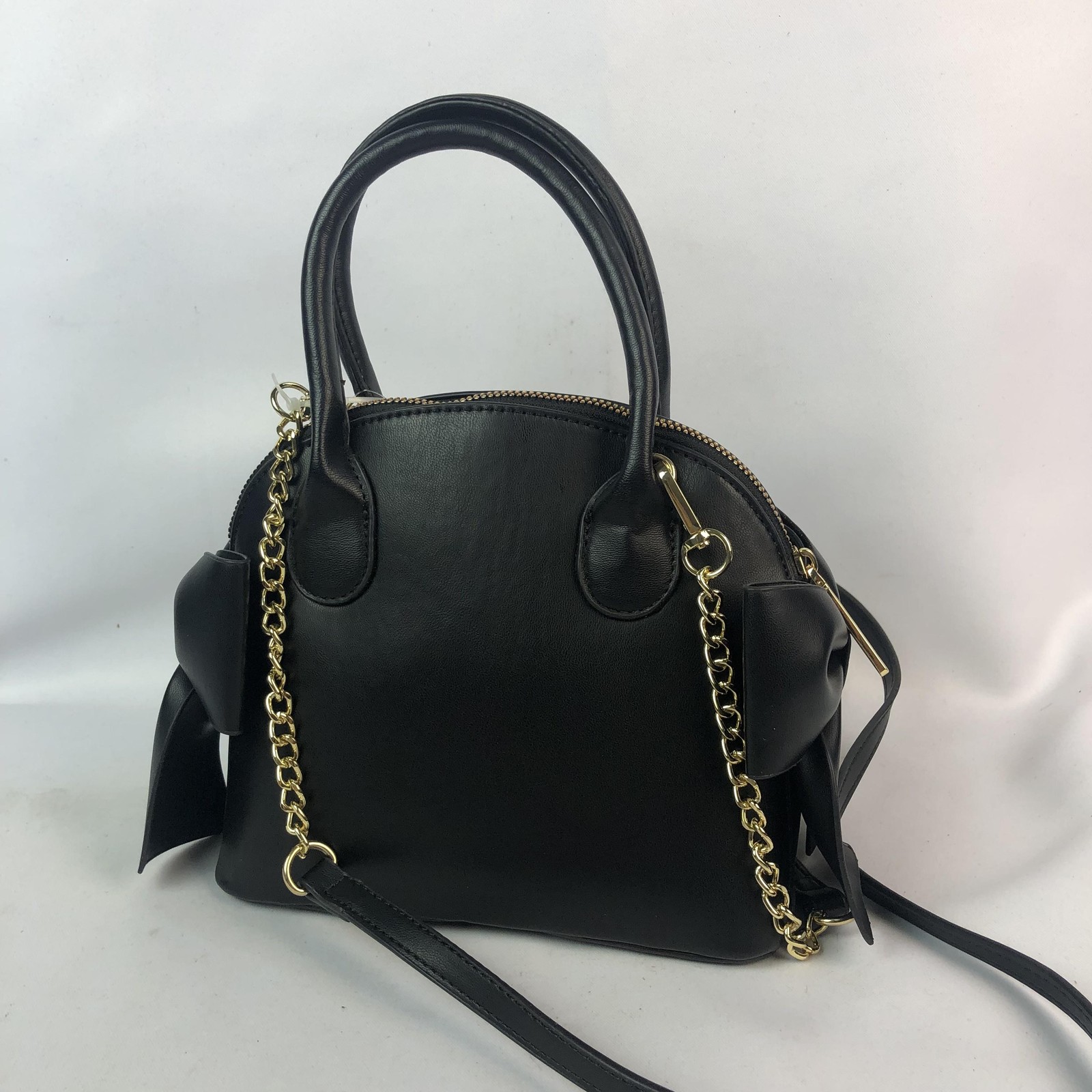 Betsey Johnson Satchel Bag Womens Black XOHOLLY Dome Bows Heart Charm NWT READ
