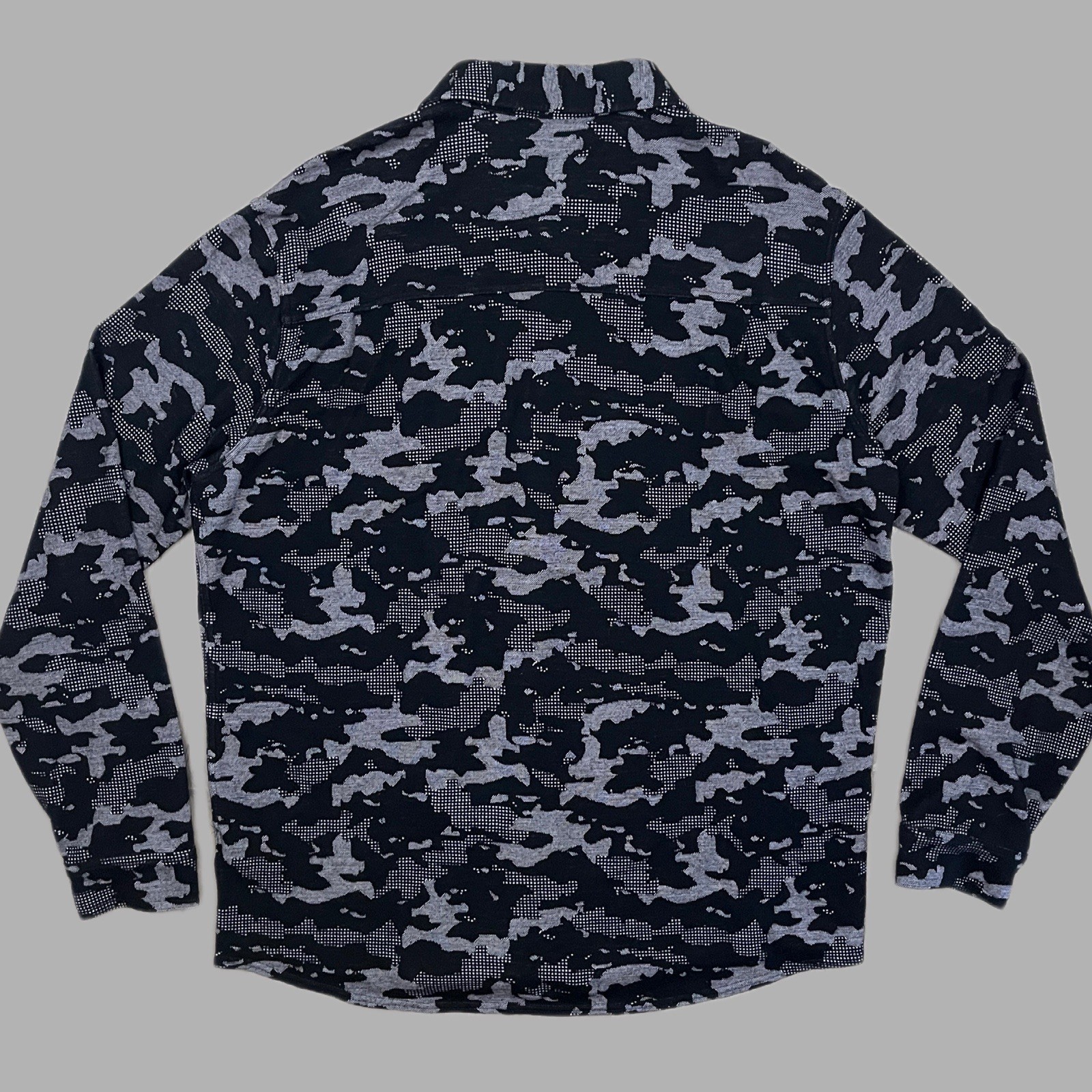 Smartwool Men’s 2XL Merino Wool Blend Black/Gray Camo Pockets Woven Button-Up