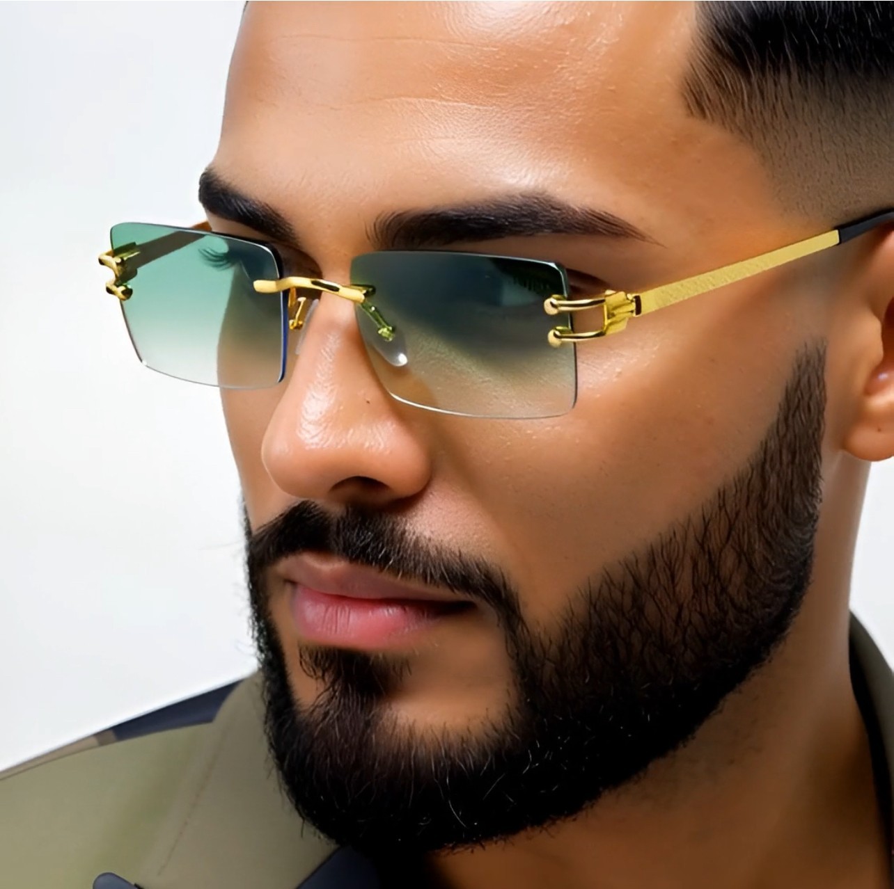 Hip Hop Glasses Clear Lens Gold Frame Rimless Square Shades Migos Quevo Style