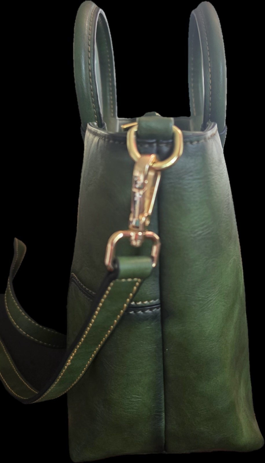 Vintage Green Satchel Top Handle Bag Zip Closure Detachable Strap