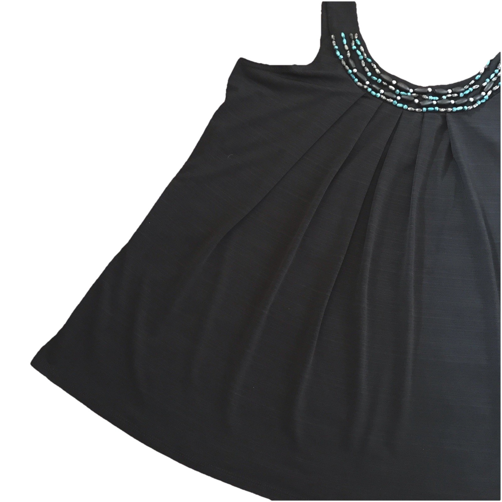 B. Wear Black Pleated Beaded Sleeveless Tank Top Blouse Woman’s Size L