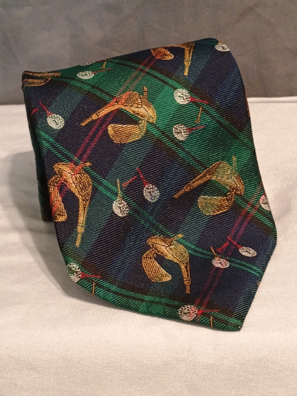 Vtg 2k Nautica Mens Silk Neck Golfer Tie Blue Tartan Plaid 56″ Long 3 3/4″ Wide