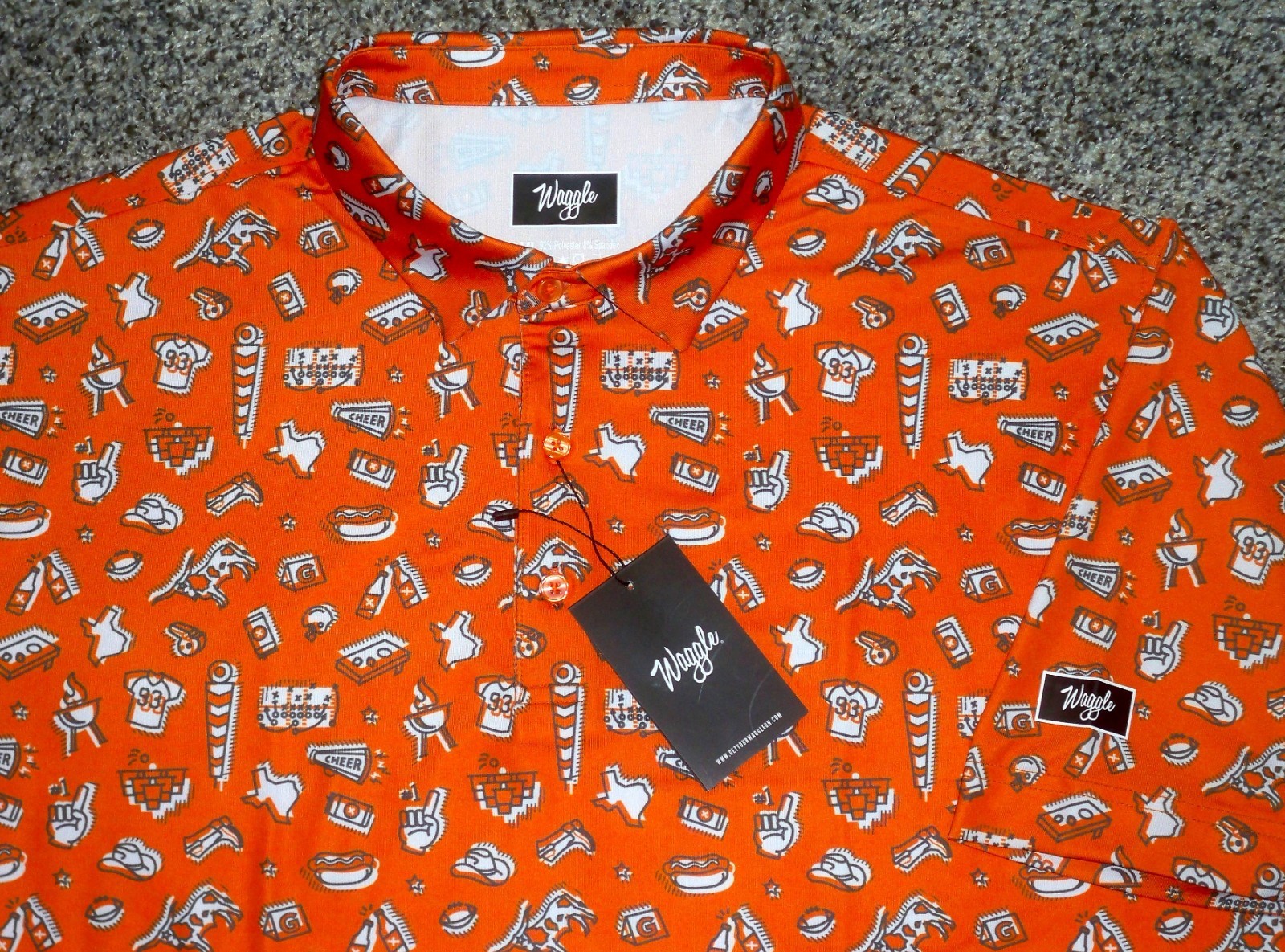 NWT Men’s WAGGLE Golf Polo 2XL ORANGE w/Football Tailgating Theme Logos