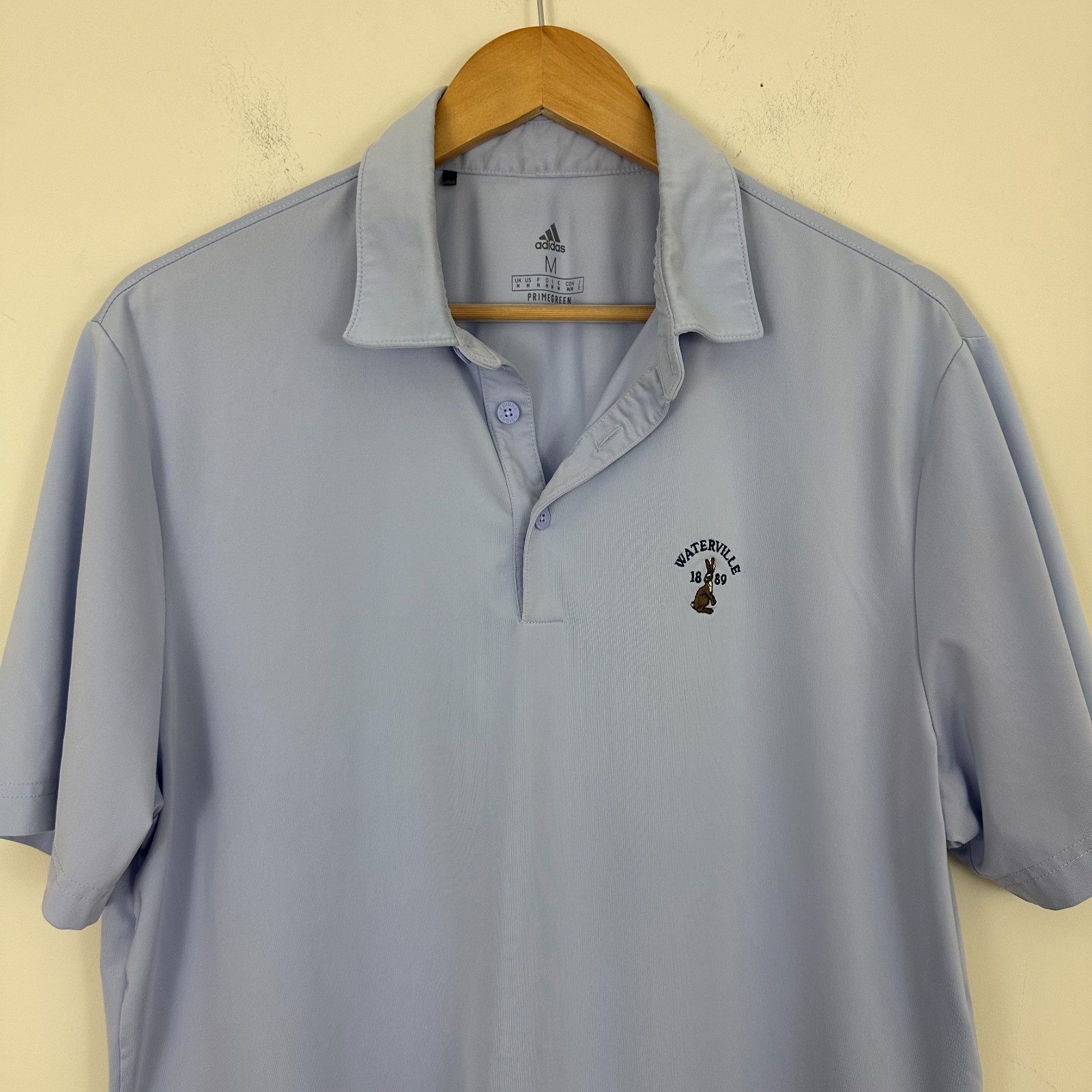 Adidas Primegreen Polo Shirt Light Blue Waterville Bunny Logo Golf Mens M