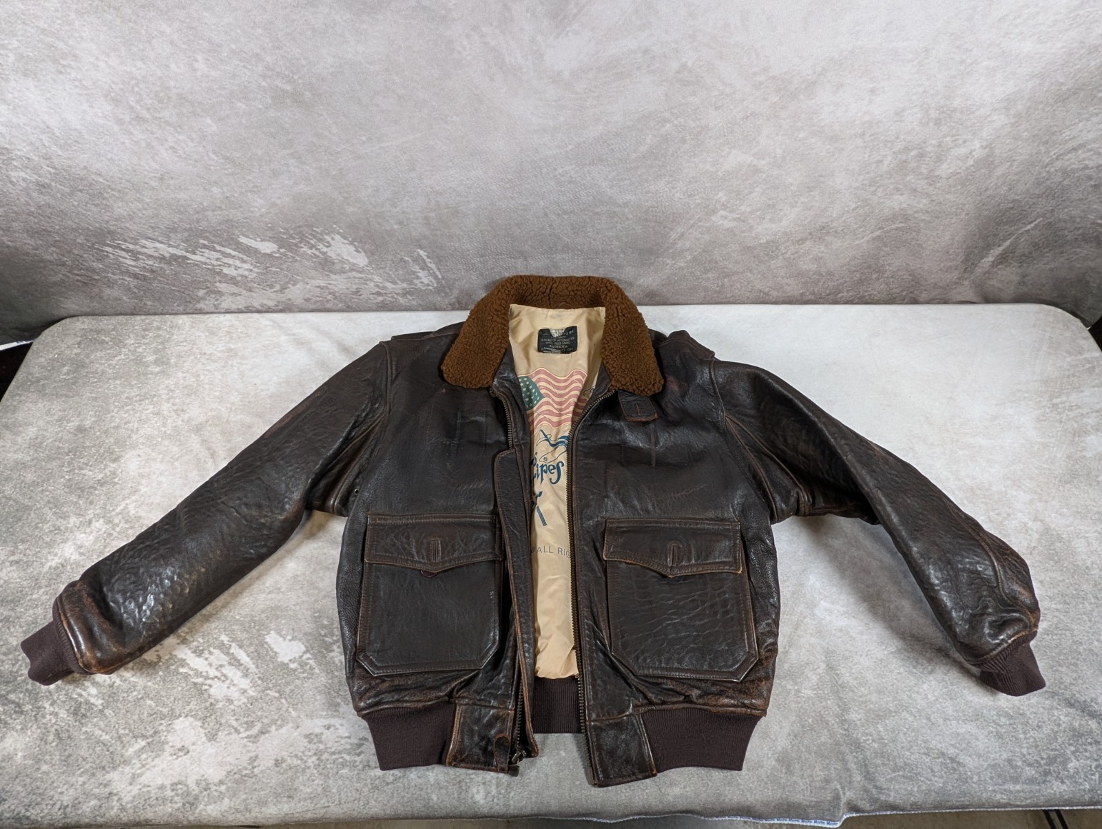 Vintage Avirex G-1 Stars & Stripes Leather Bomber Jacket medium