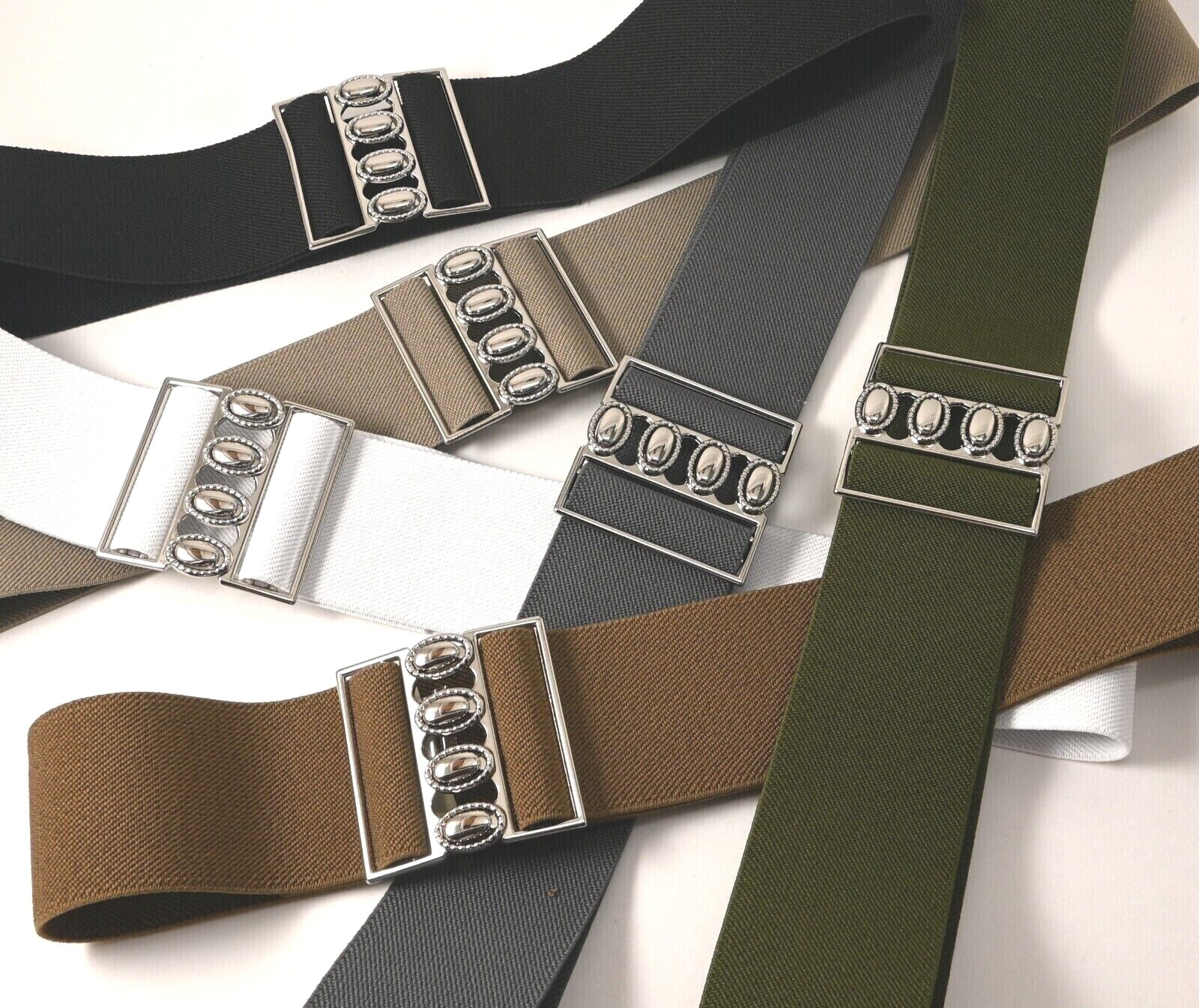 WOMAN ELASTIC STRETCH 2 inch(#E98S) BELT with silver color buckle 7 sizes USA