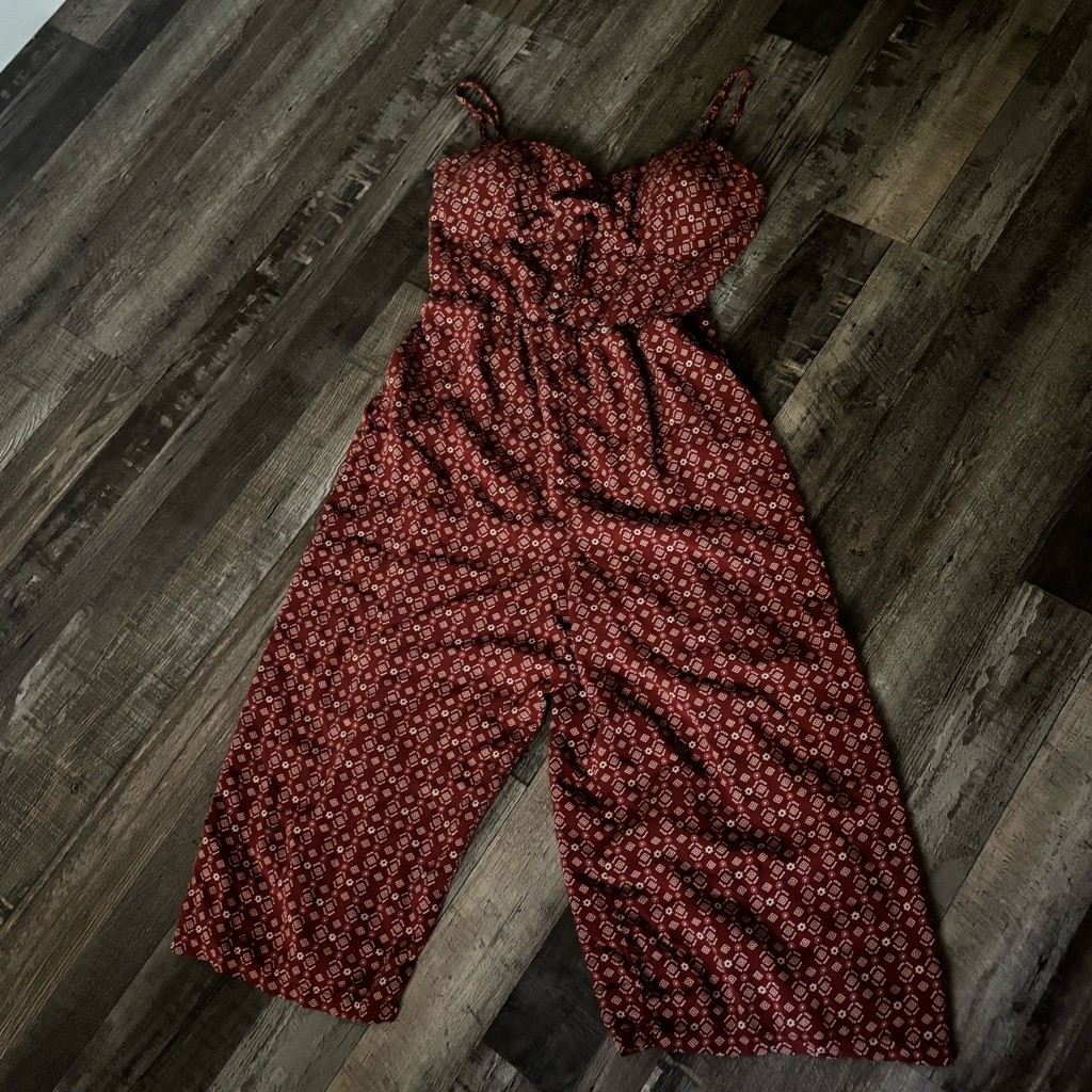 Women’s Burgundy Boho Wide Leg Jumpsuit | Sleeveless Romper size XL