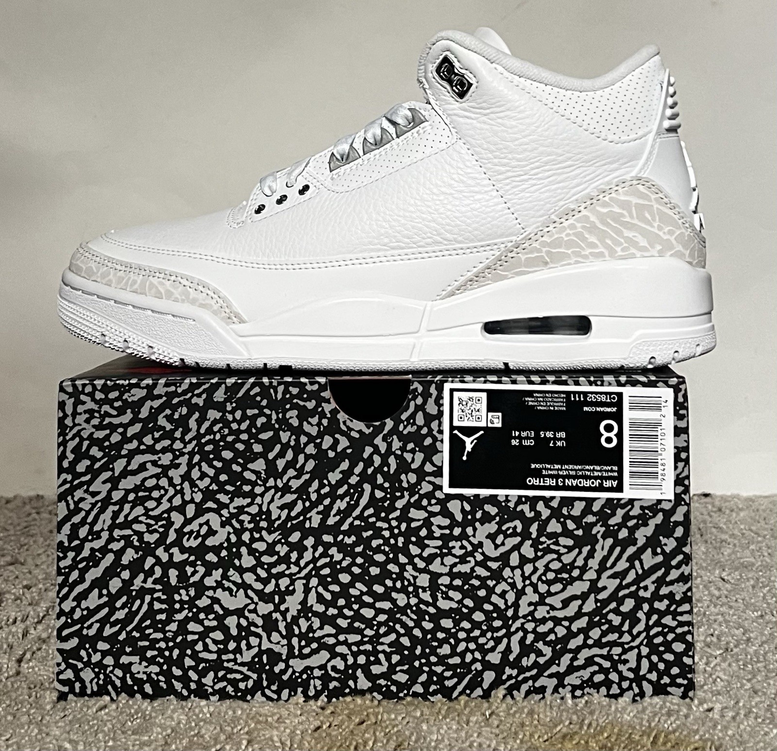 Size 8M- Air Jordan 3 Retro 2025 Pure Money NBY CT8532-111