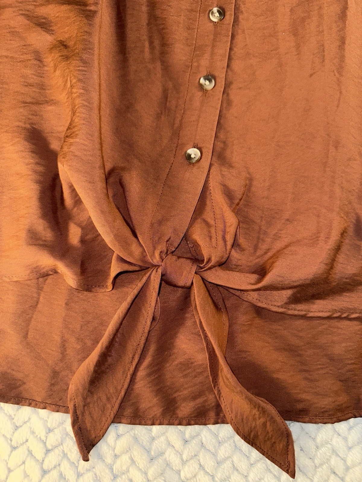 Ann Taylor Women’s Brown Tie Front Roll Tab Sleeves Blouse Top Sz LP