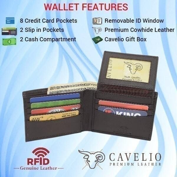 Cavelio RFID Real Leather Wallets for Men – Bifold Removable ID Holder Men’s…